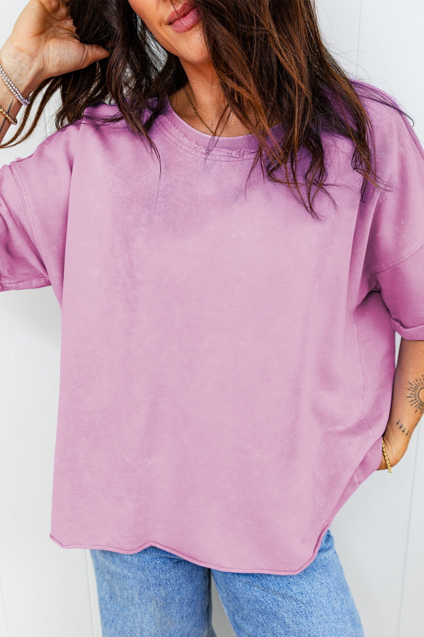 Mineral Wash Drop Shoulder Raw Edge Tee