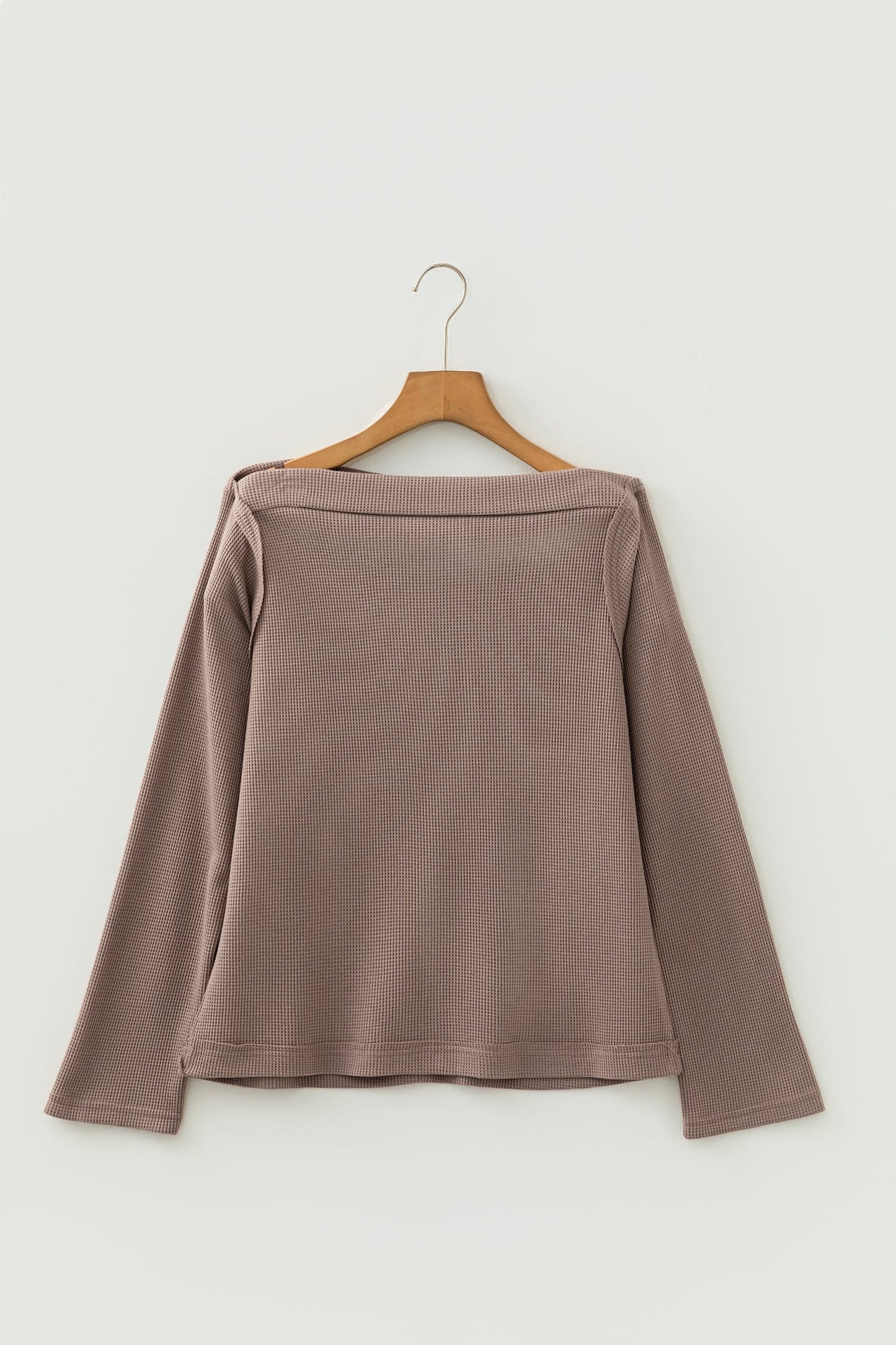 Solid Waffle Knit Asymmetric Neck Long Sleeve Top