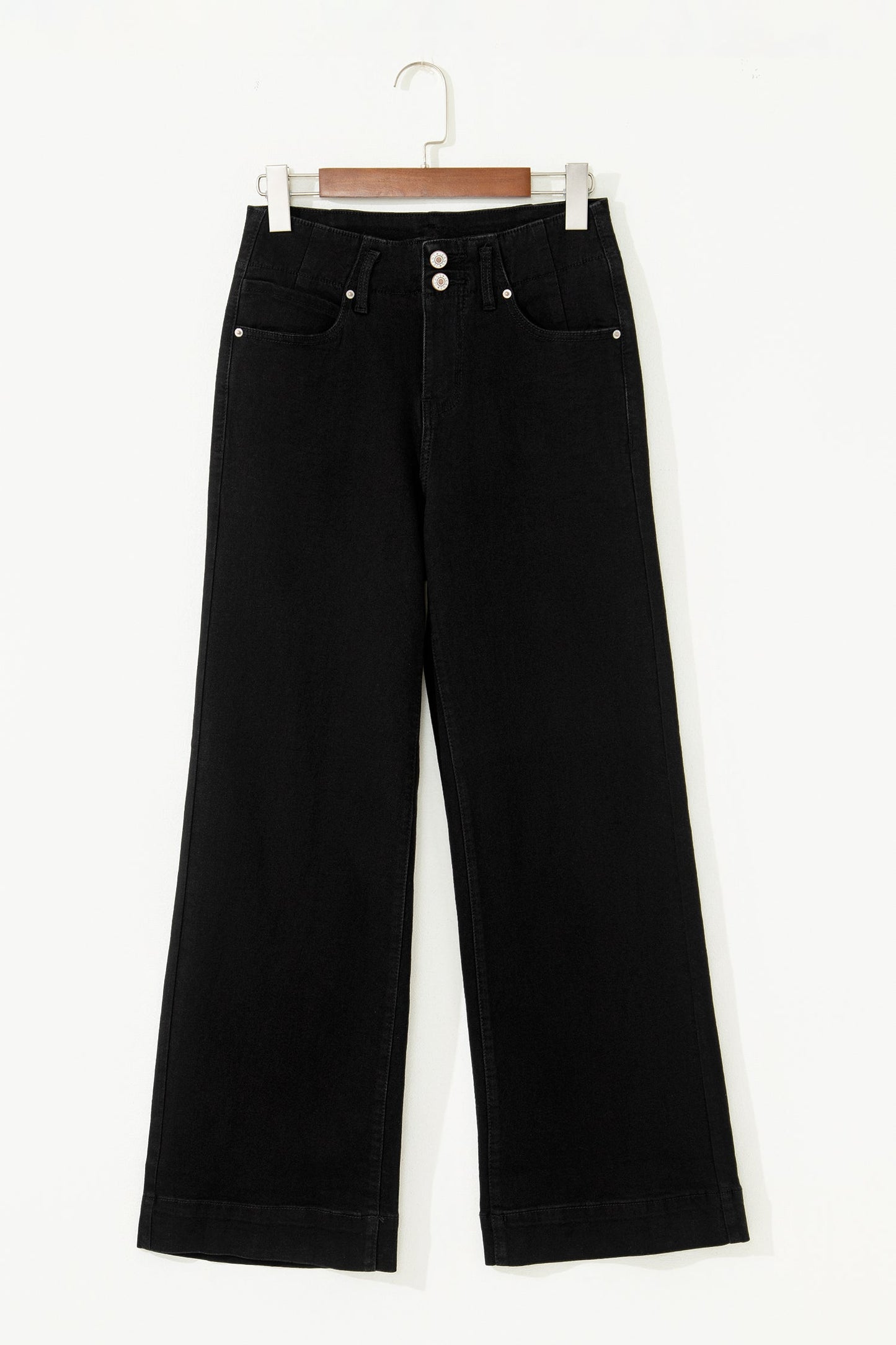 Denim 2-Button High Waist Wide Leg Jeans
