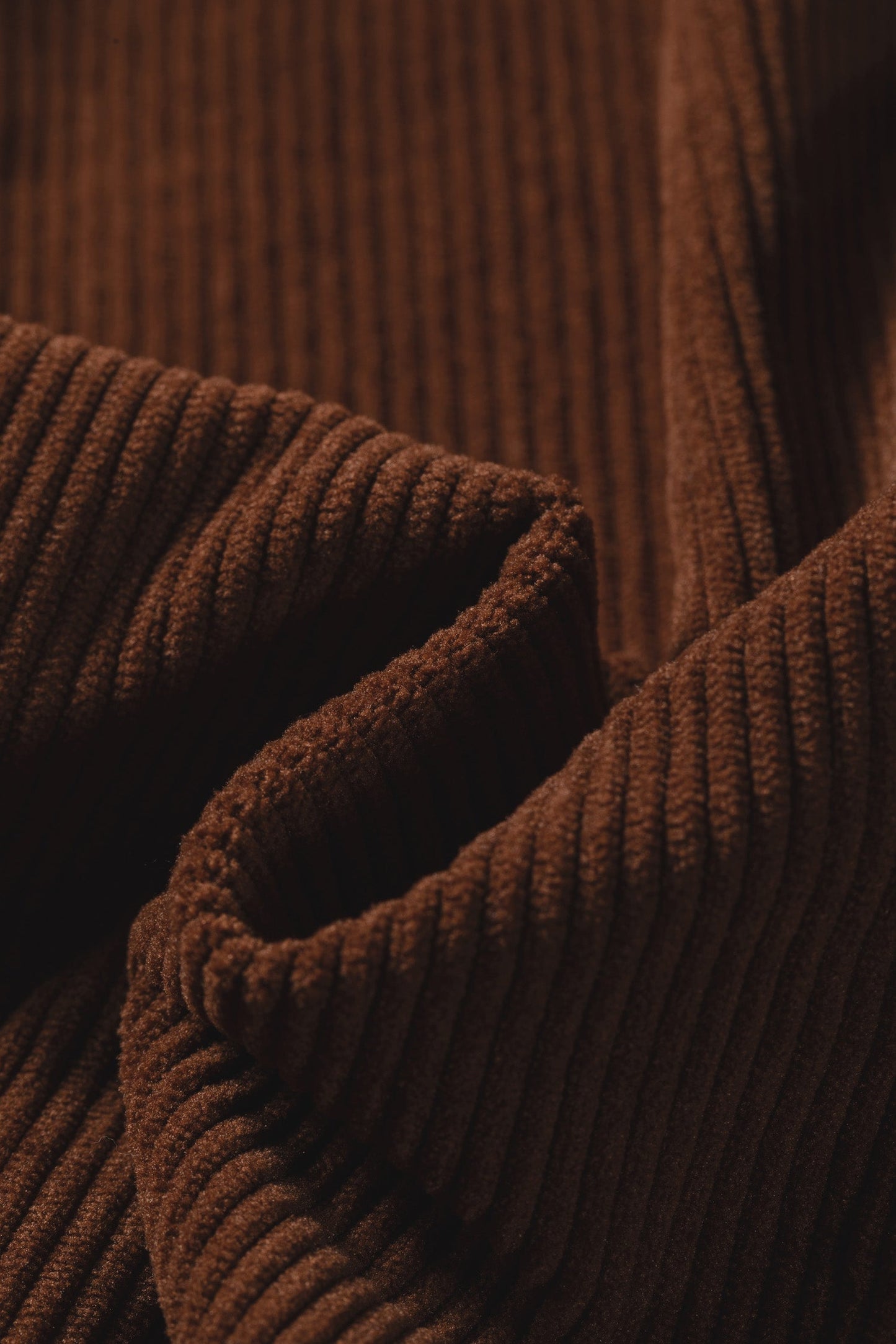 Solid Ruffle Trim V-Neck Long Sleeve Corduroy Shacket