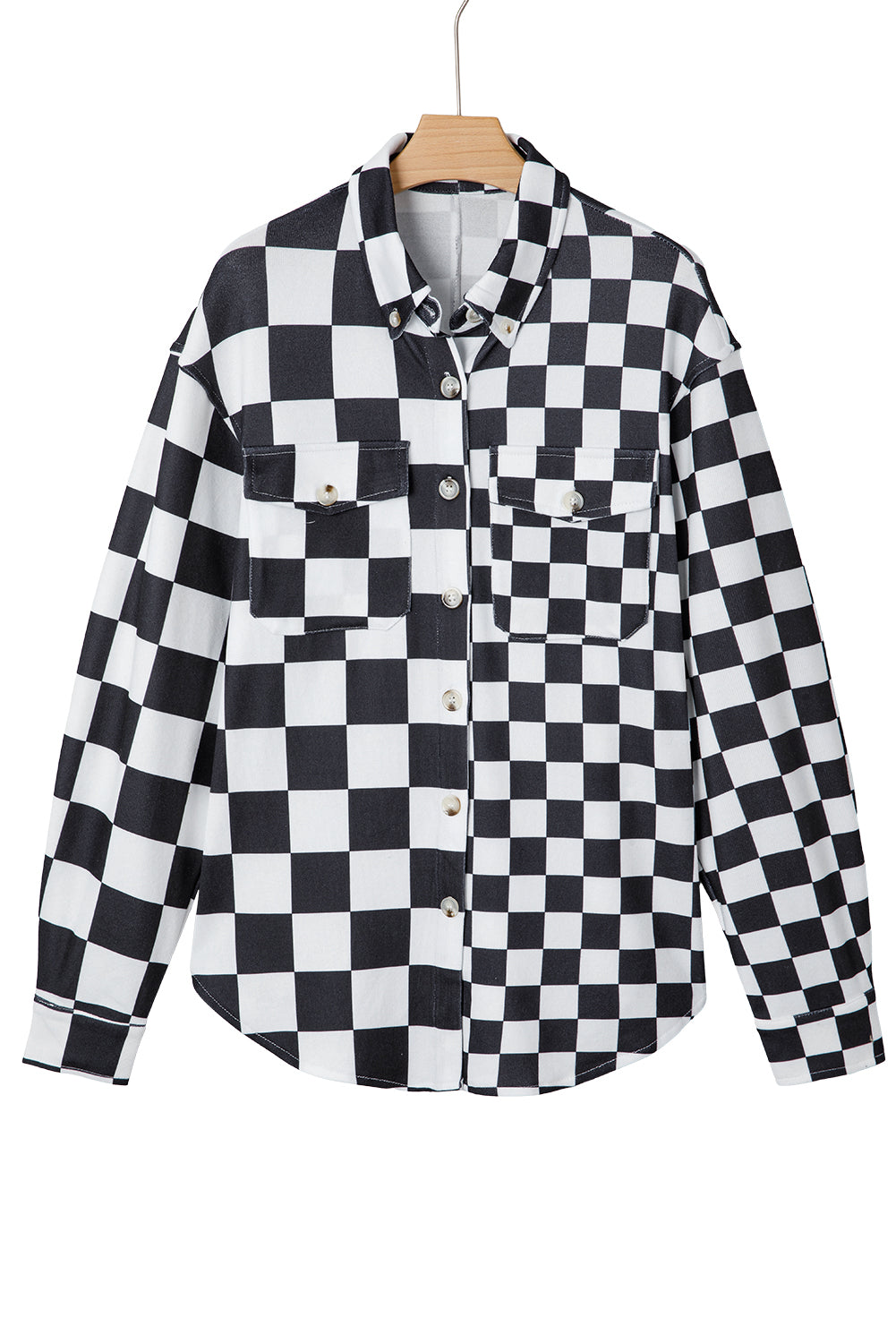 Checker Flap Pocket Button Front Shacket