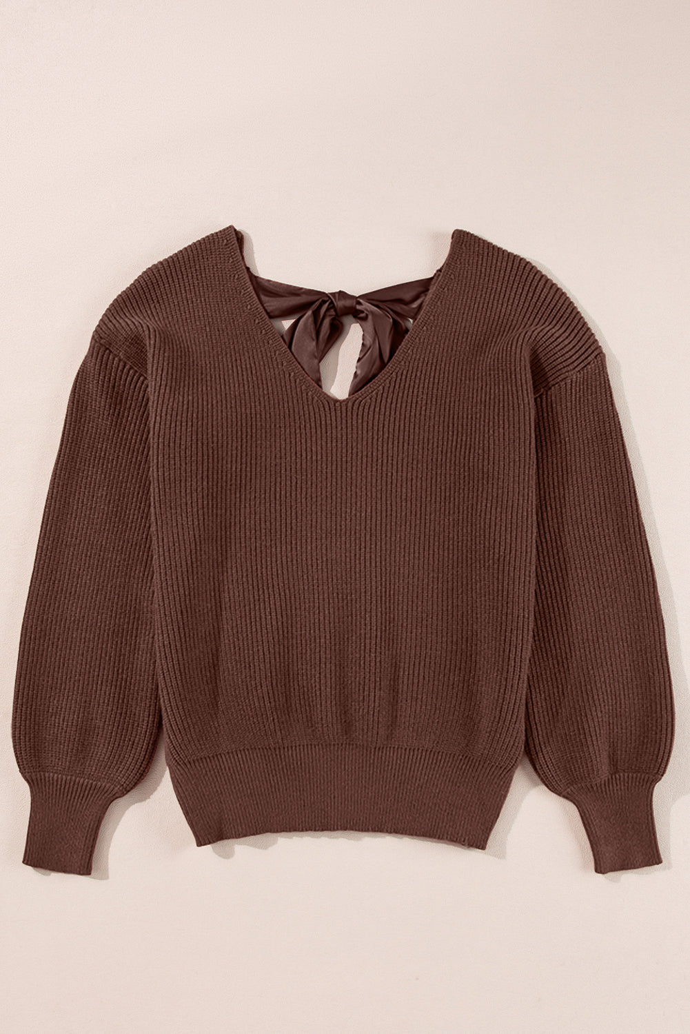 Bow Back  Lantern Sleeve V-Neck Sweater