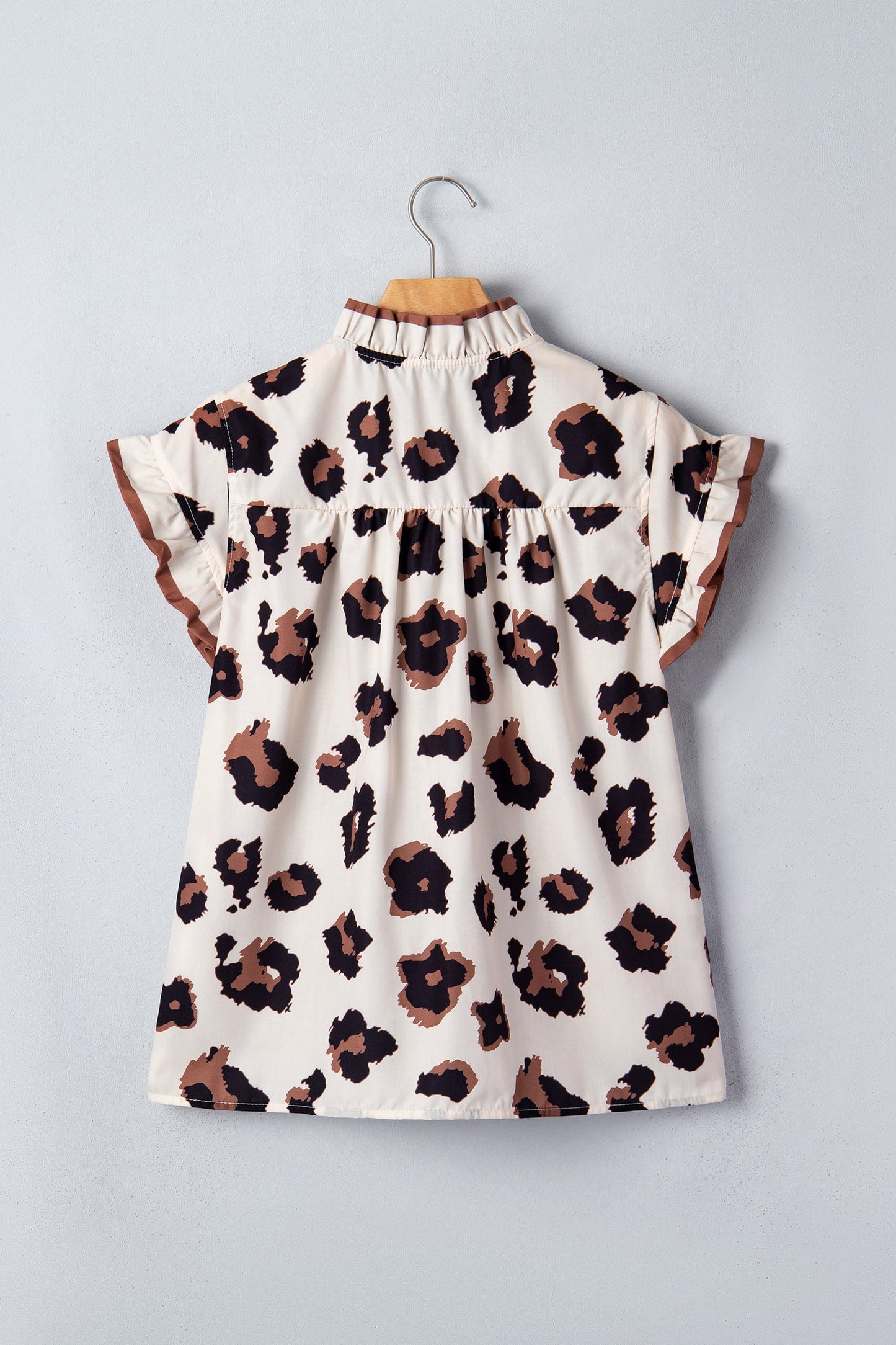 Leopard Ruffle Sleeve Button Up Blouse