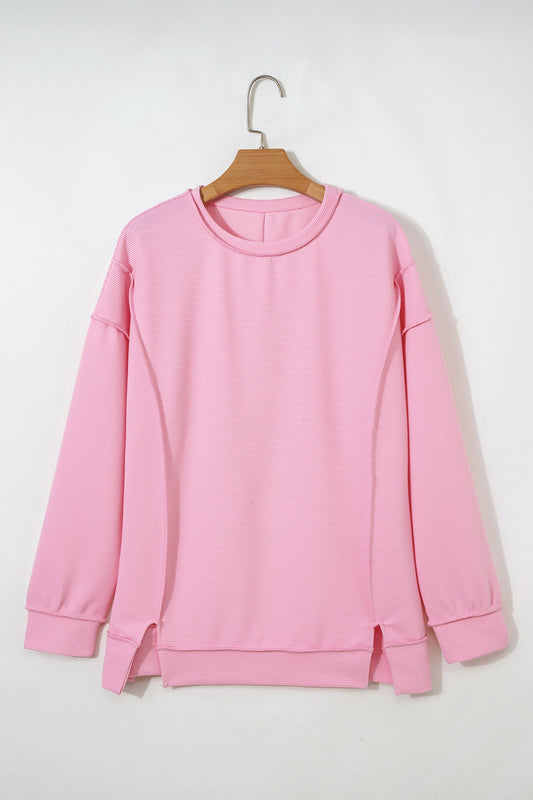 Ribbed Exposed Seam Drop Shoulder Pullover
