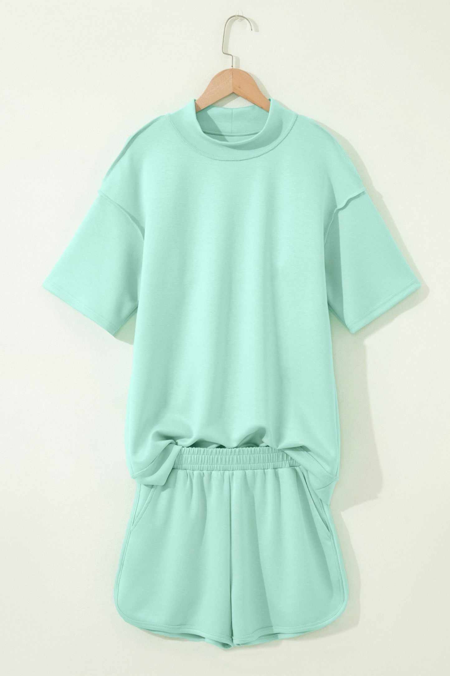 Mock Neck Exposed Seam Tunic Top & Shorts Set