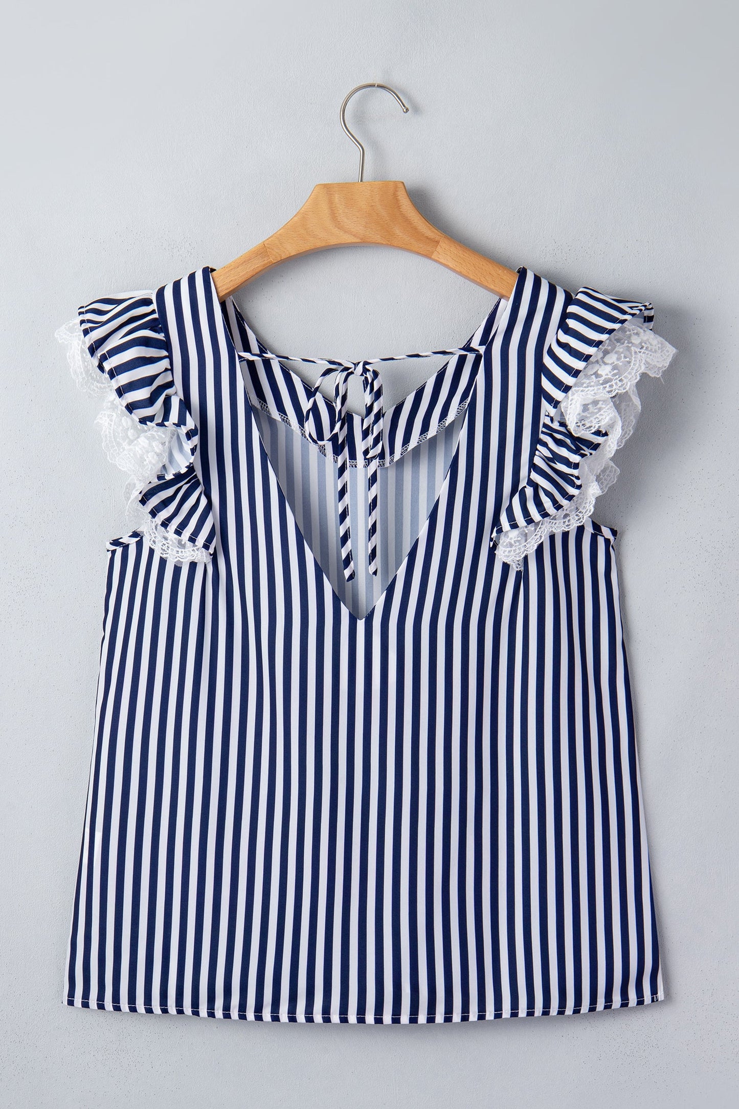 Stripe Lace Ruffle Trim V-Neck Tank Top