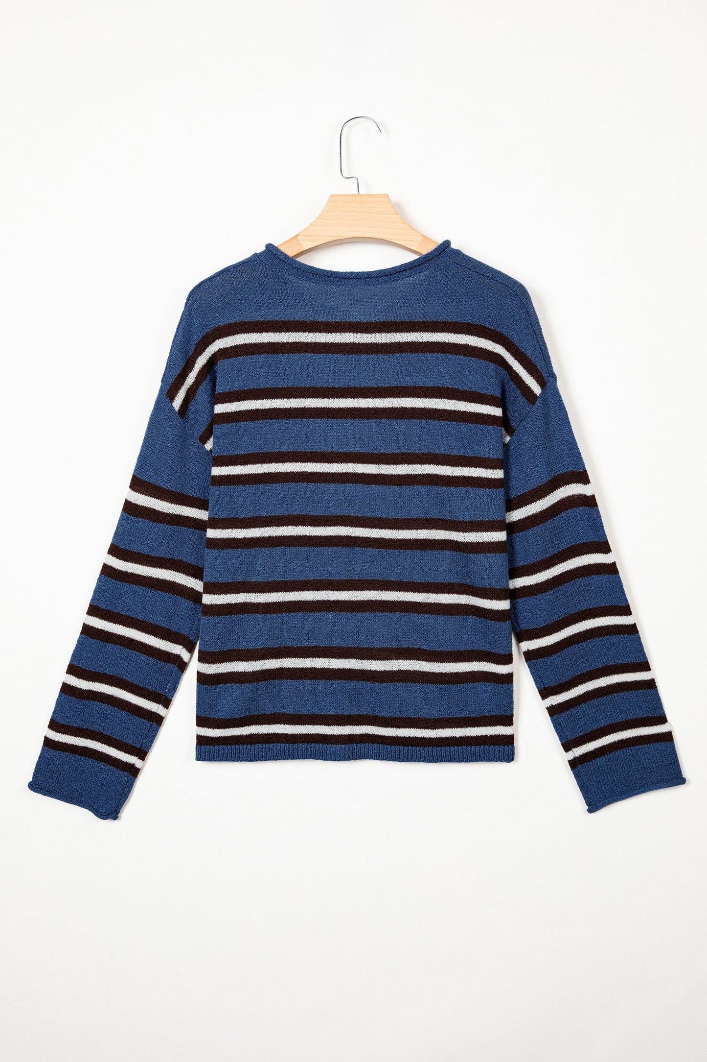 Stripe Drop Shoulder Buttoned Knit Cardigan