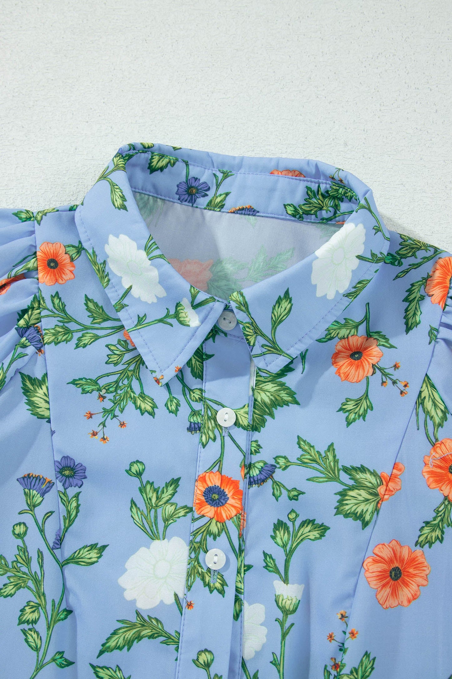 Floral 3/4 Sleeve Button Down Collared Blouse