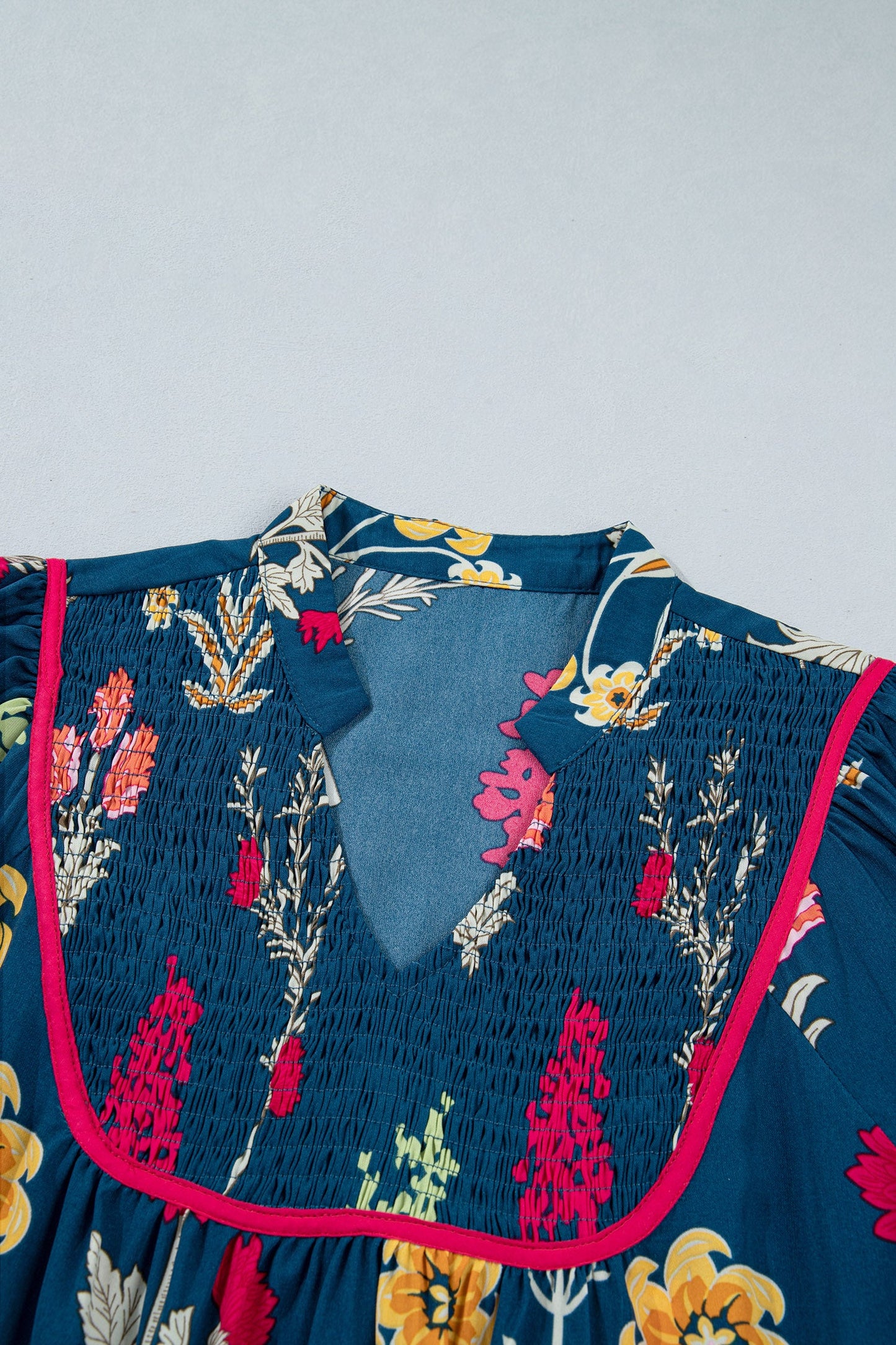 Floral Smocked 3/4 Puff Sleeve Midi Dress