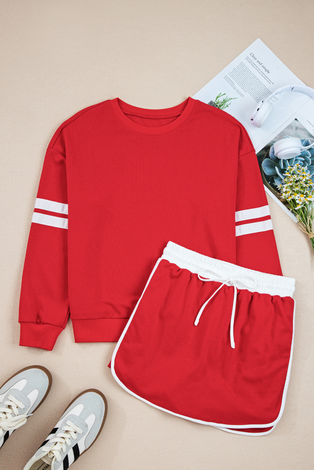 Varsity Stripe Pullover and Mini Skirt Set