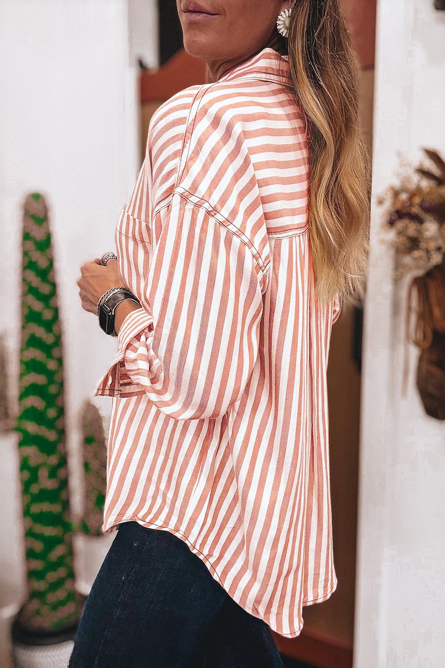 Western Stripe Button Down Long Sleeve Shirt