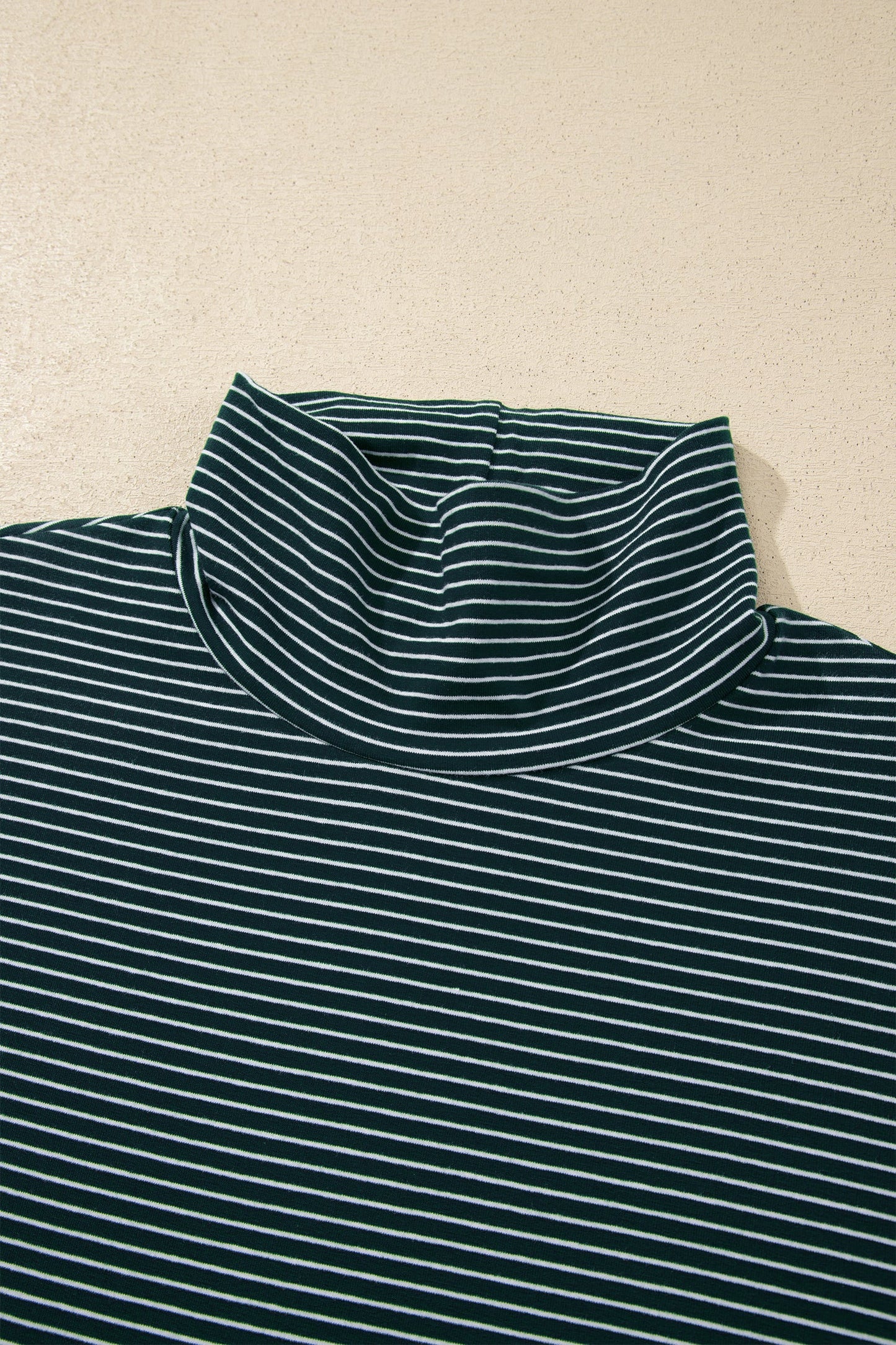 Stripe High Neck Drop Shoulder Long Sleeve Top