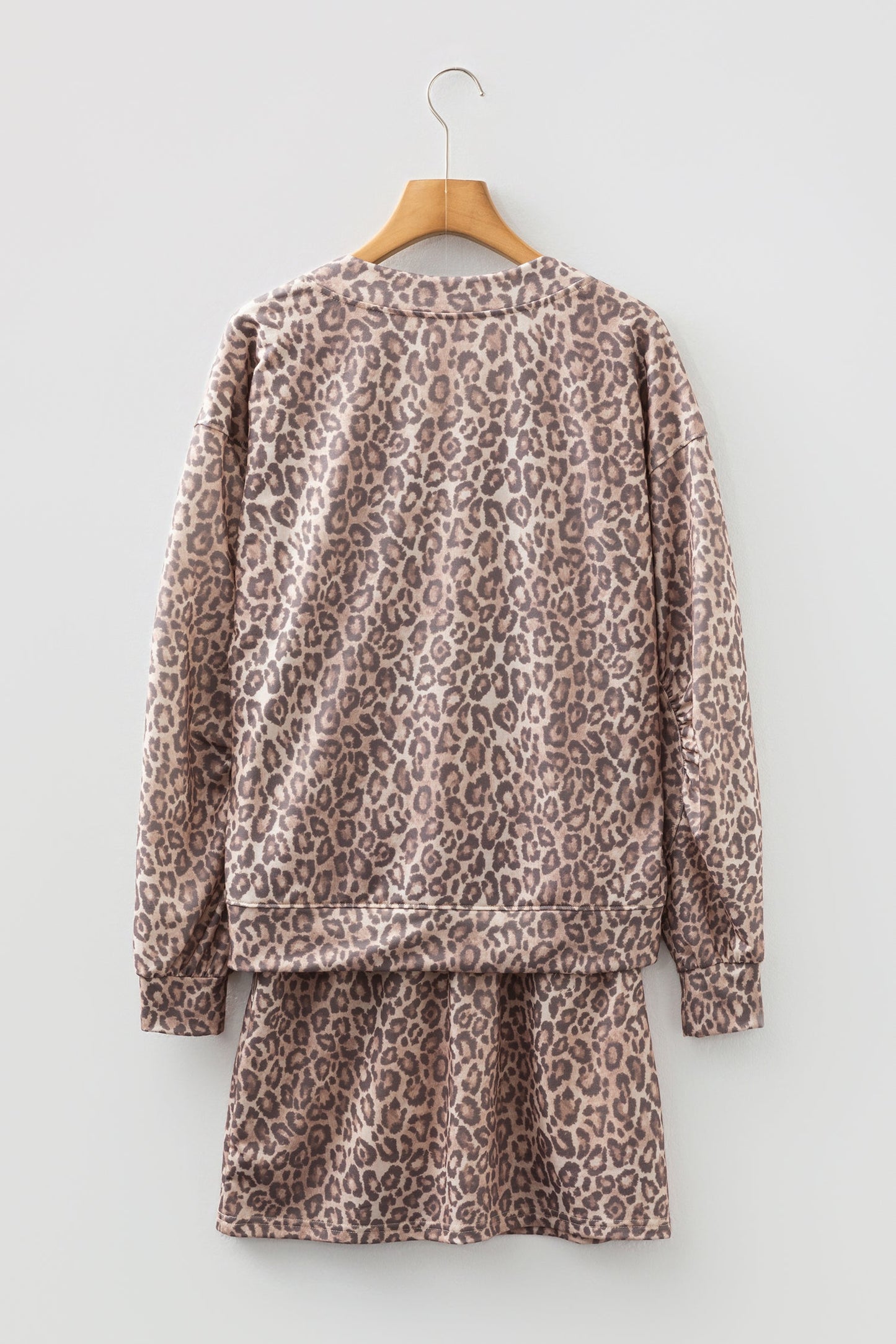 Leopard V-Neck Pullover & Wide-Waistband Skirt Set