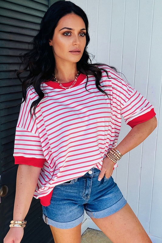 Stripe Drop Shoulder Short Sleeve T-Shirt