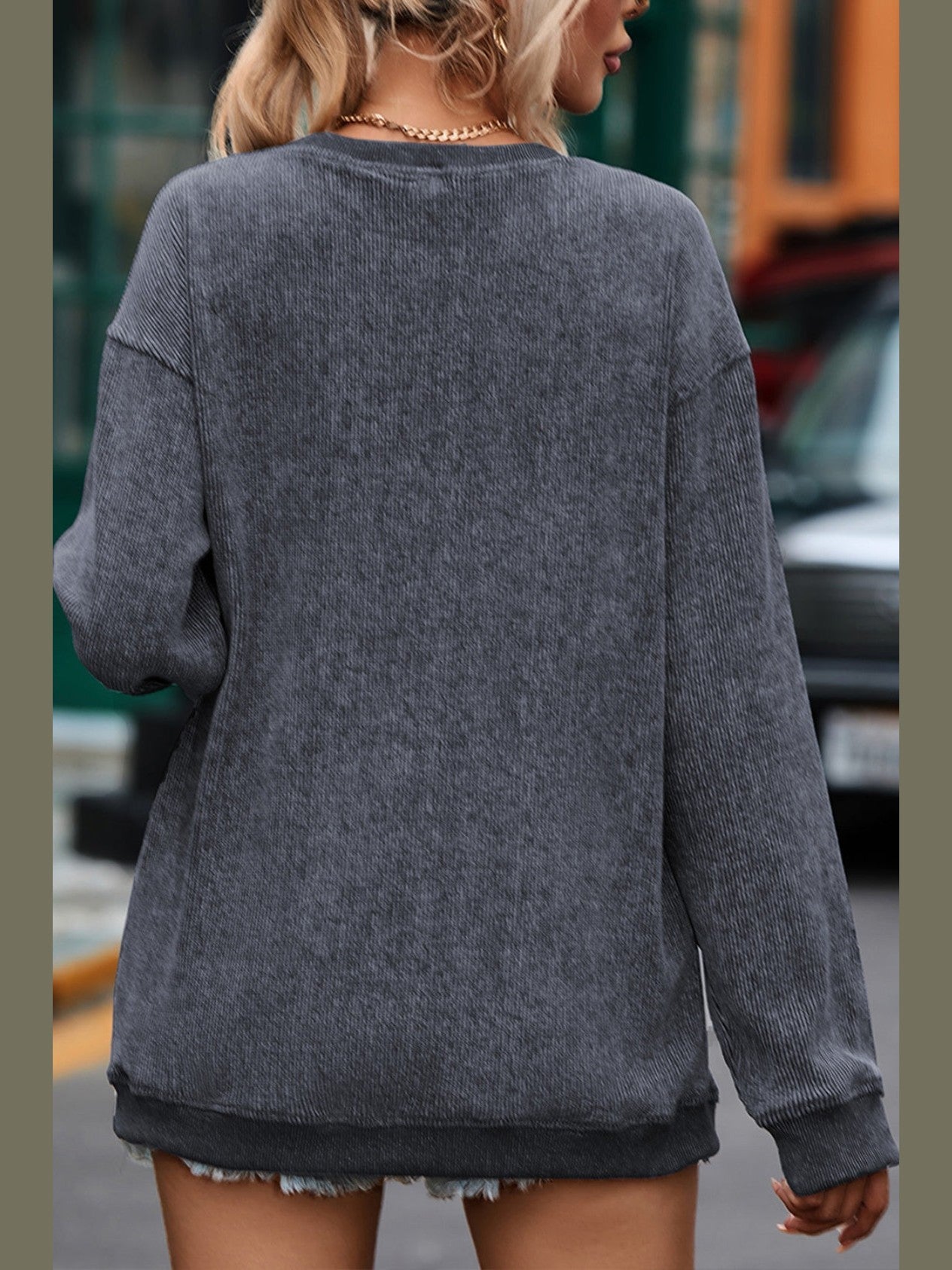 Women Sequin Candy Cane Round Neck Christmas Sweatshirt