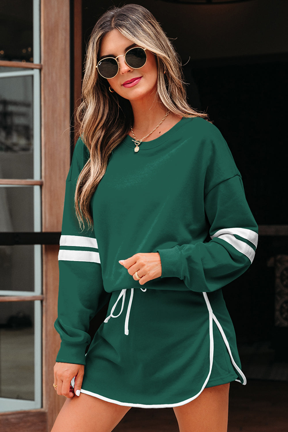 Varsity Stripe Pullover and Mini Skirt Set