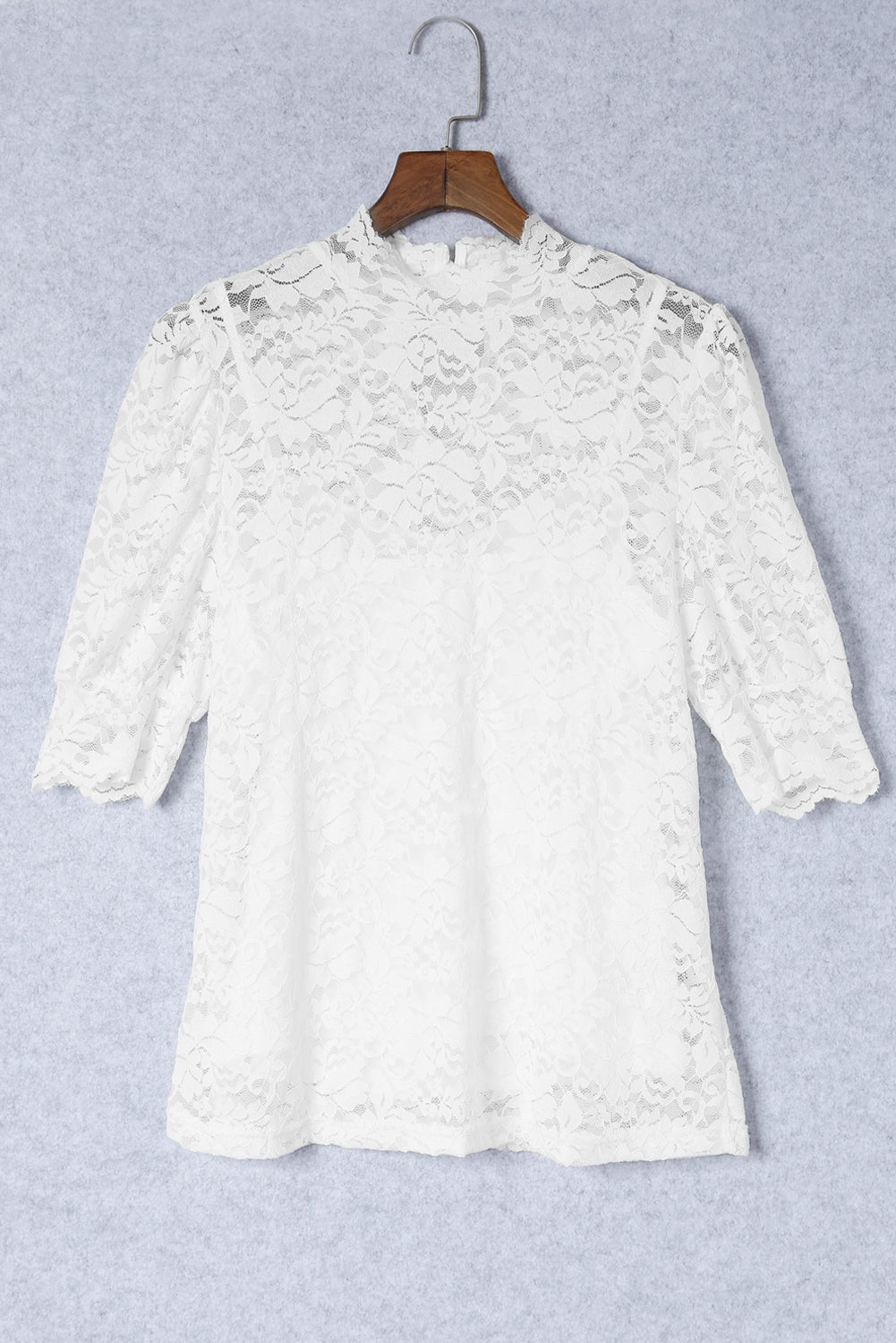 Floral Lace High Neck Puff Sleeve Blouse