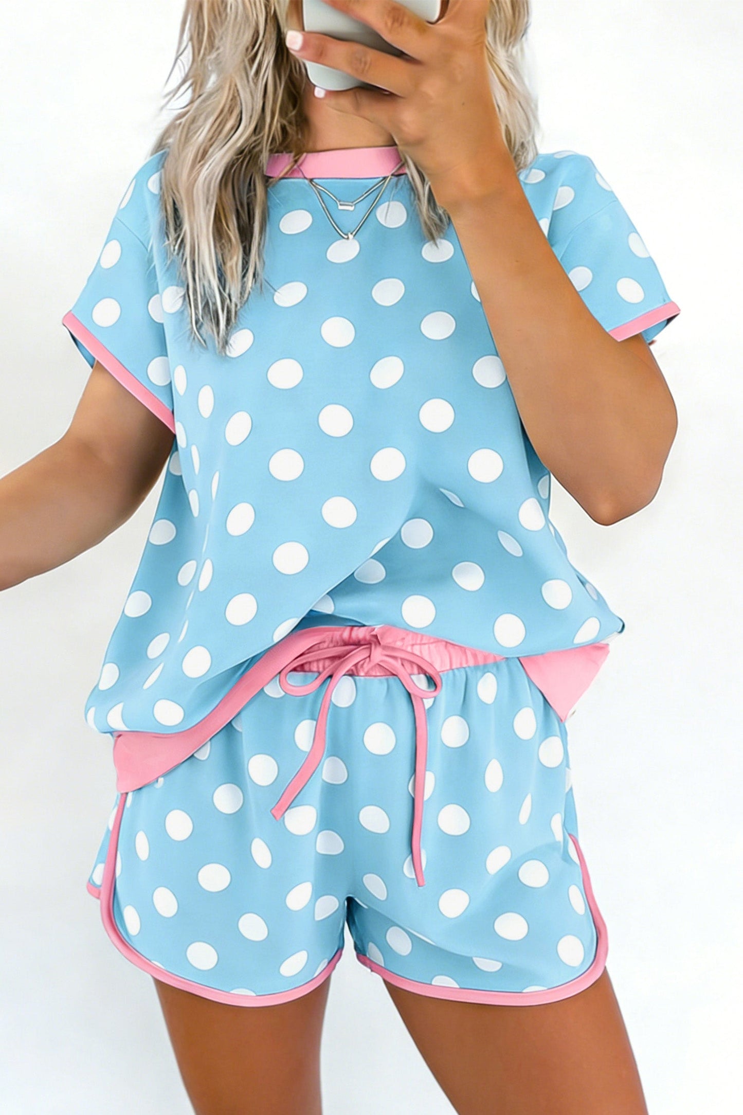 Polka Dot Contrast Trim Top & Short Set