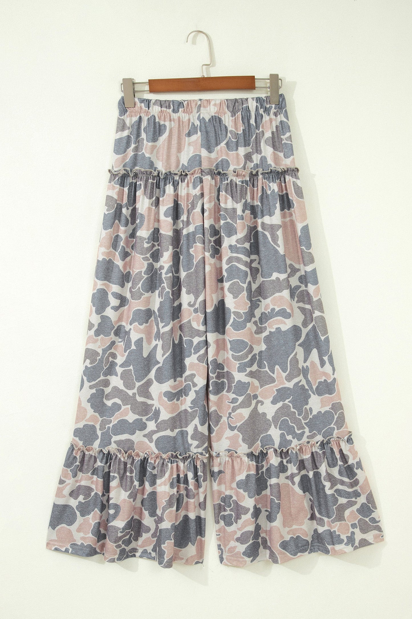 Abstract Leopard Ruffle Tiered Wide Leg Pants