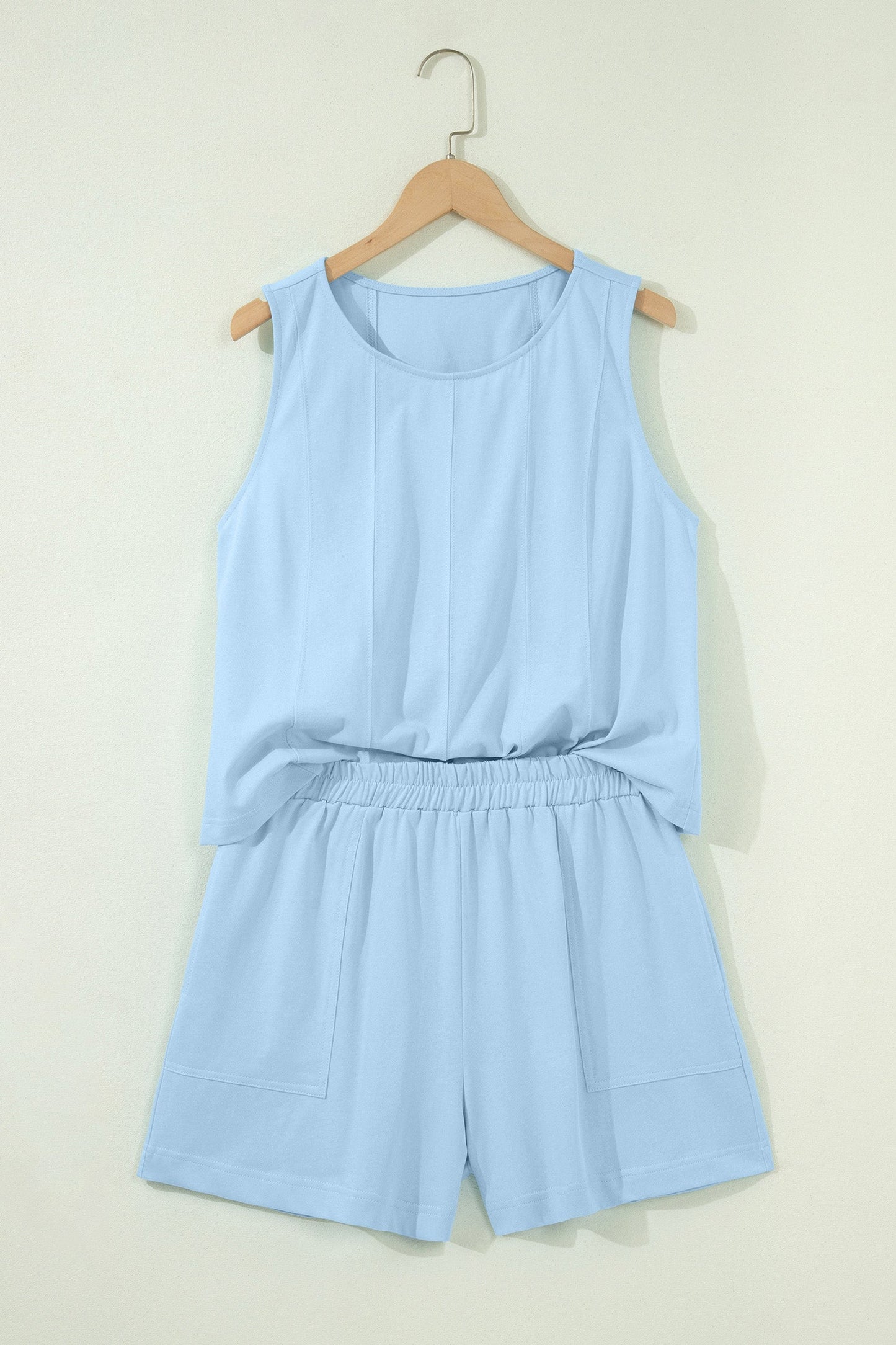 Solid Stitched Tank Top & Elastic Short Set