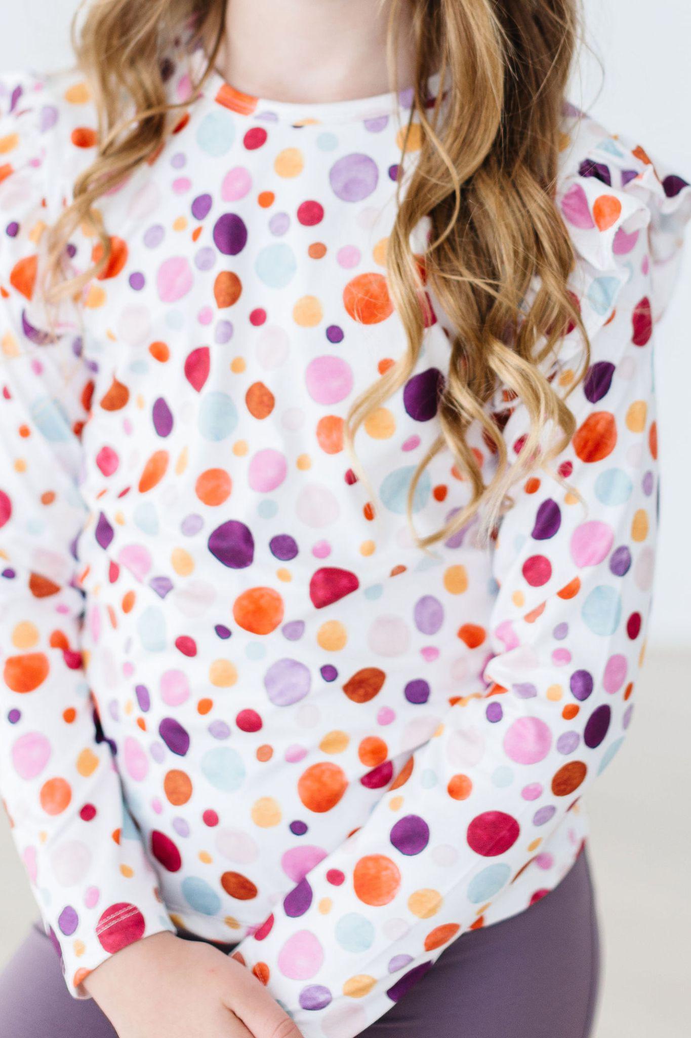 SALE Watercolor Pebbles L/S Ruffle Tee