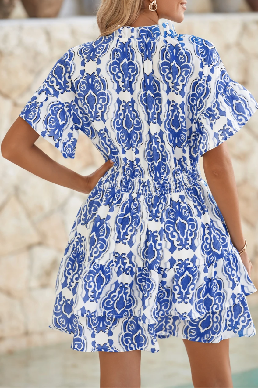 Vintage Floral Ruffle Sleeve Dress