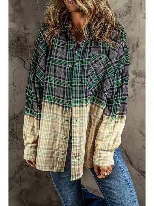 Women NicholesGifts Women Contrast Plaid Button Up Long Sleeve Shacket
