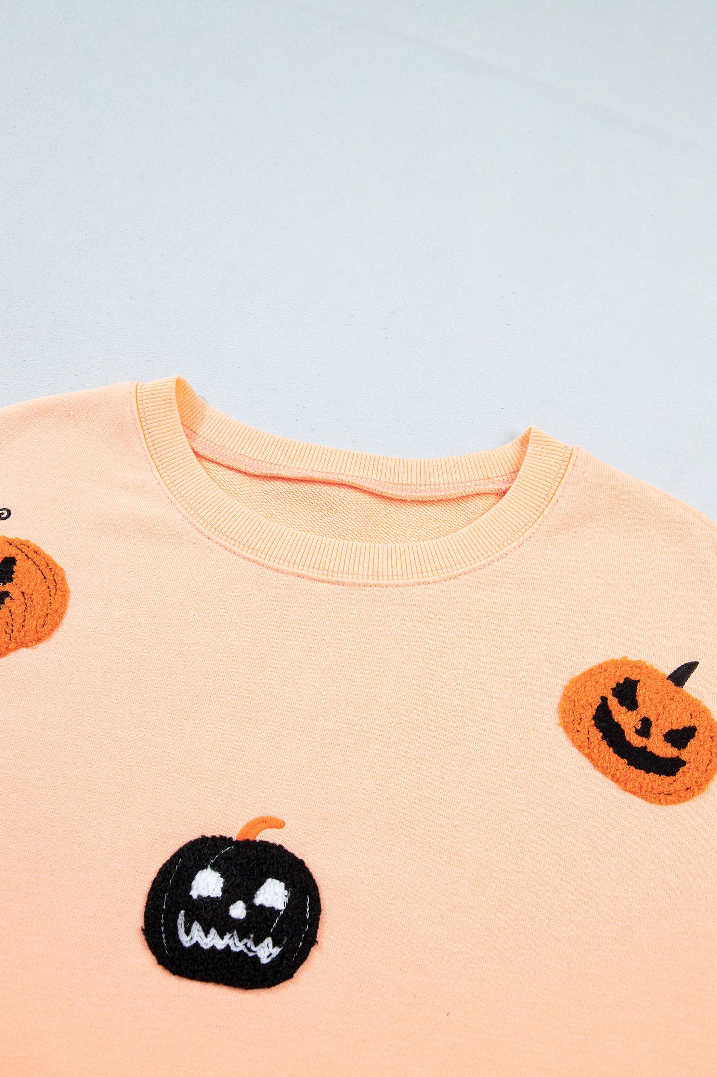 Halloween Embroidered Jack-O-Lantern Drop Shoulder Sweatshirt
