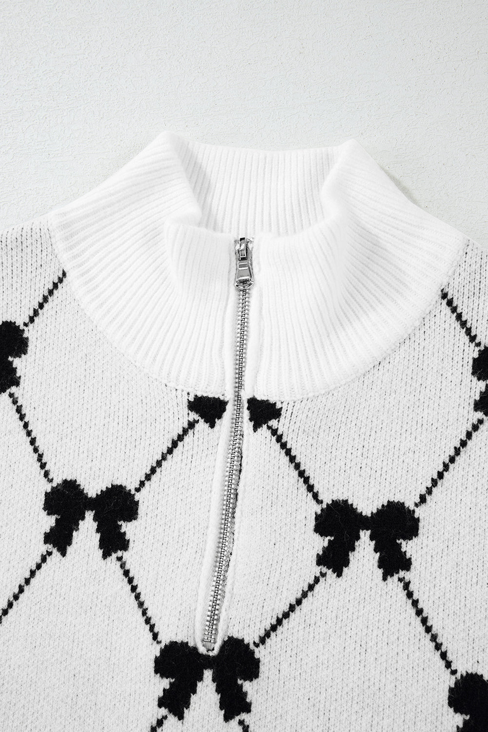 Bow Colorblock Quarter-Zip Collared Sweater