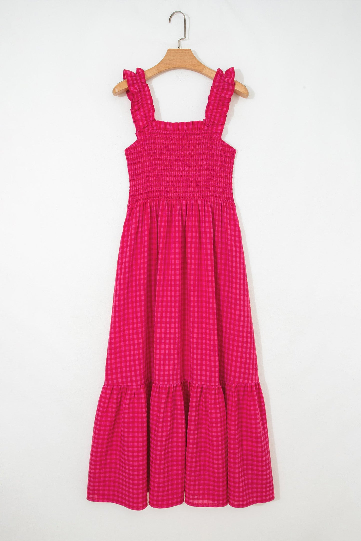 Gingham Plaid Smocked Square Neck Sundress