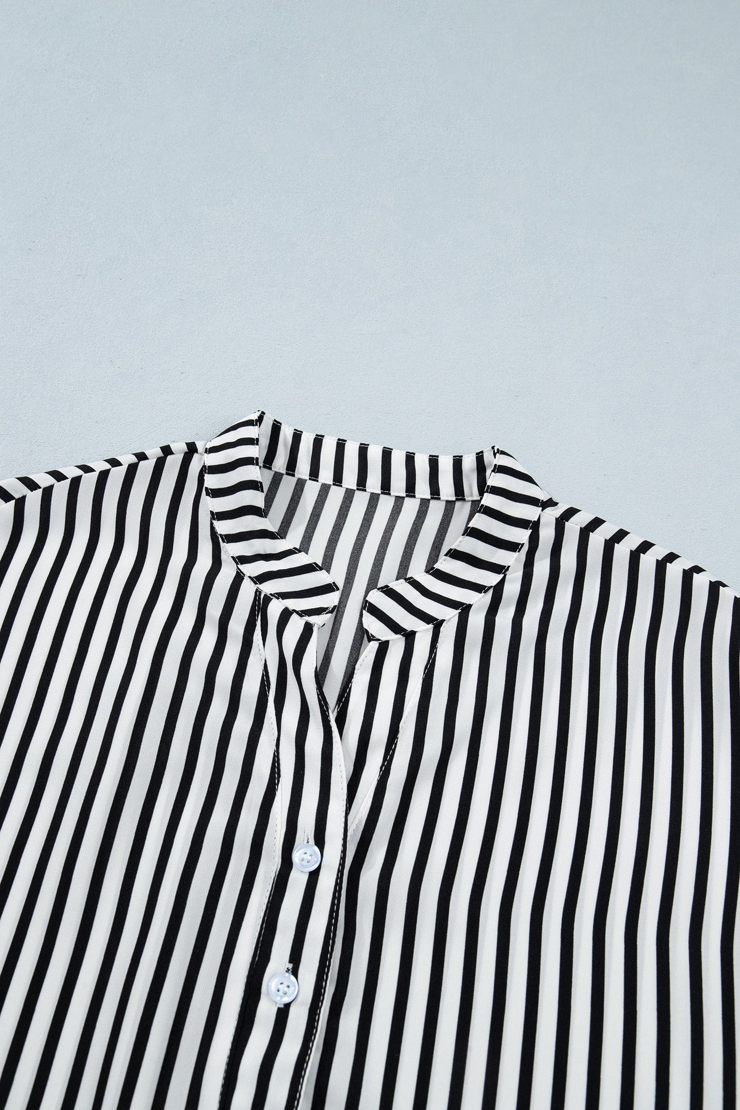 Stripe 3/4 Sleeve V-Neck Button Up Shirt
