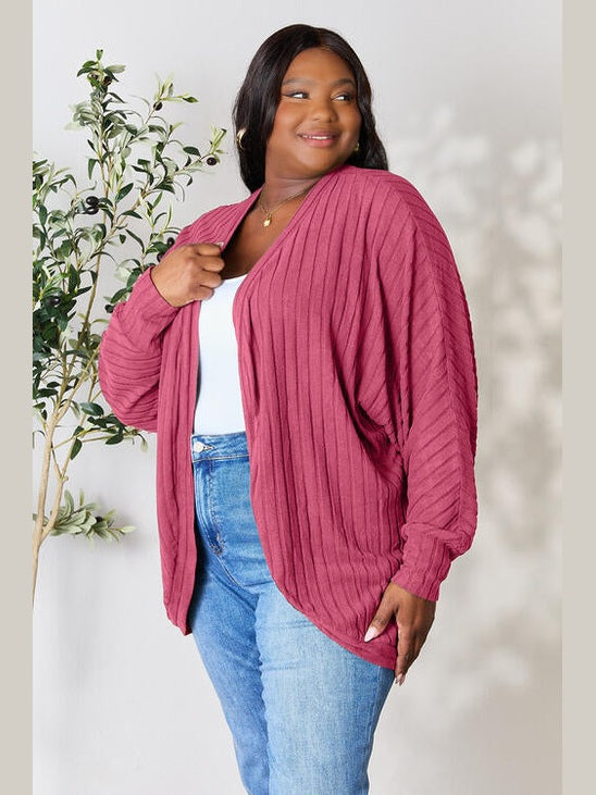 Women Basic Full Size Ribbed Cocoon Cardigan Sweater