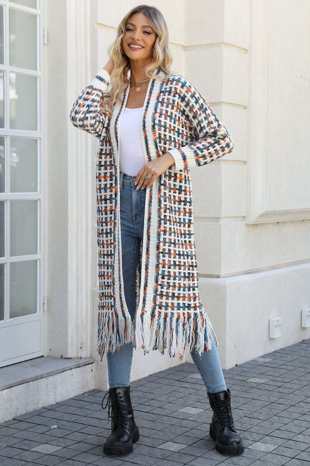 NicholesGifts Women Open Front Fringe Hem Cardigan