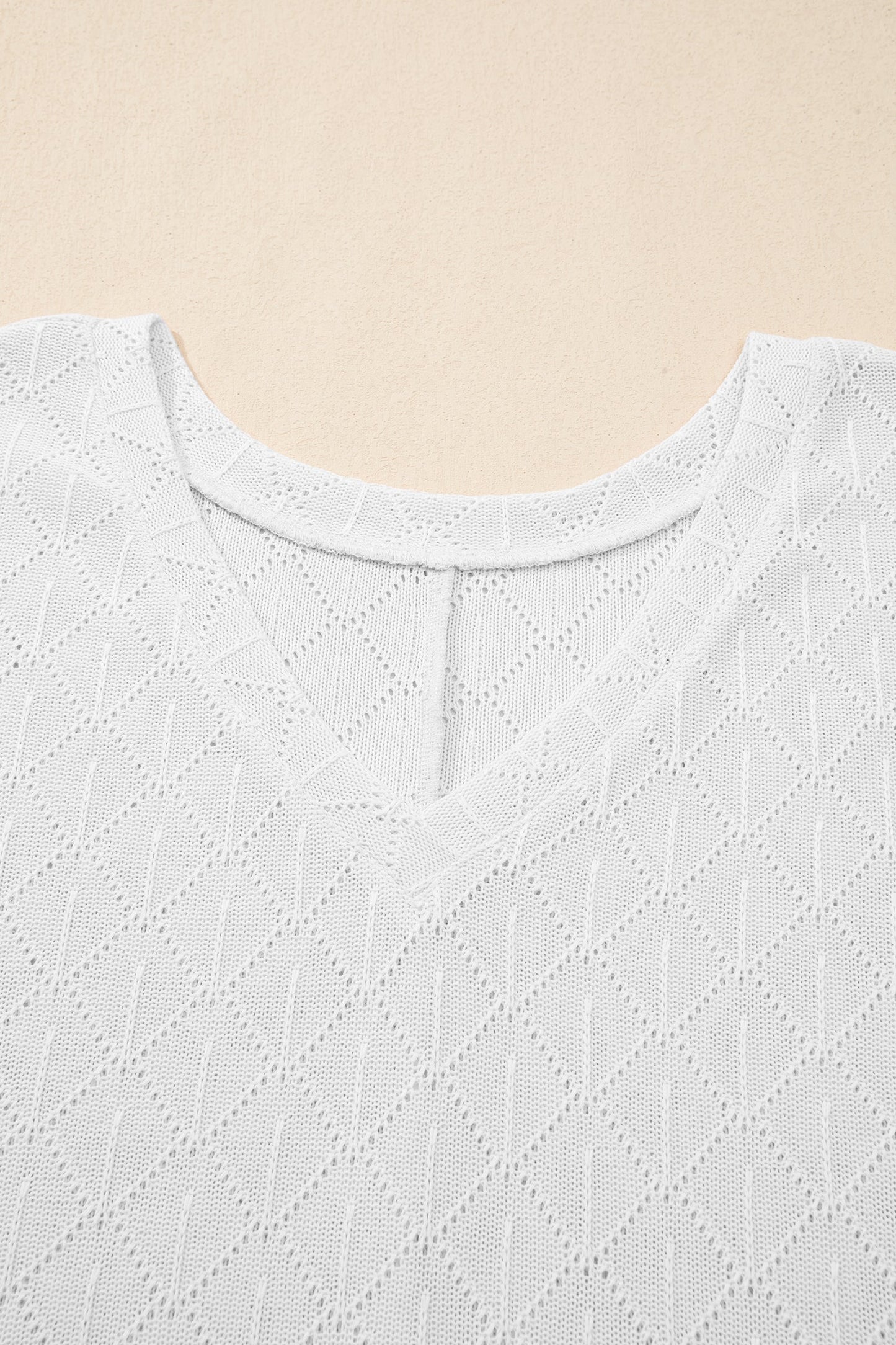 Plus Size Solid Pointelle Knit Rhombus V-Neck Top