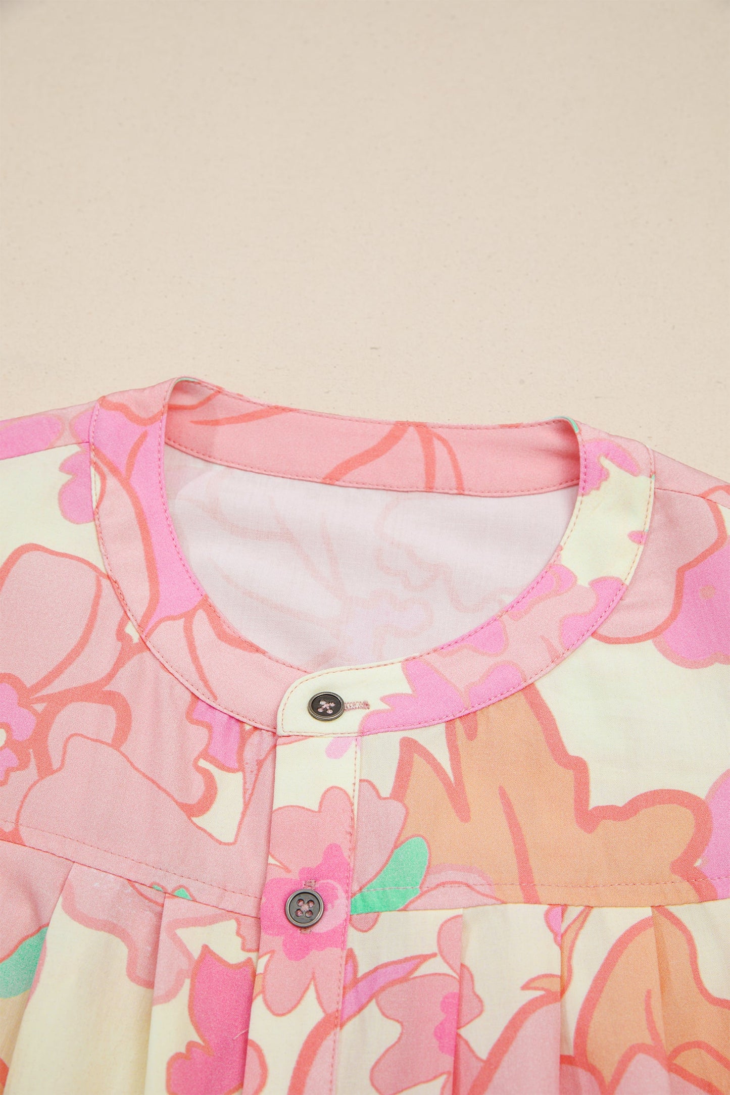 Floral Button Down Pintuck Short Sleeve Blouse