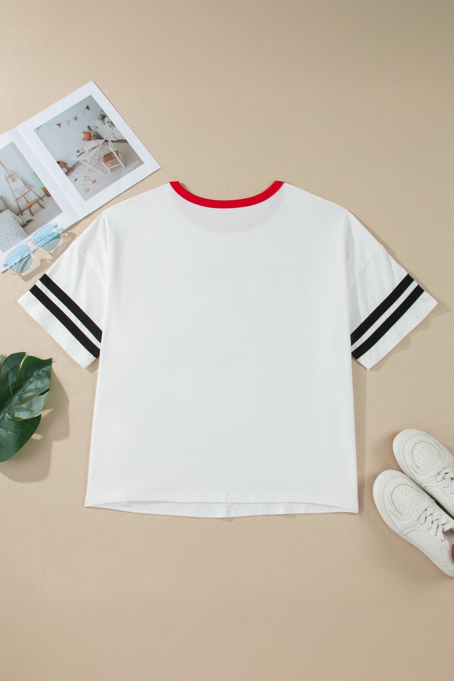 Plus Size USA Varsity Stripe Trim Short Sleeve Tee