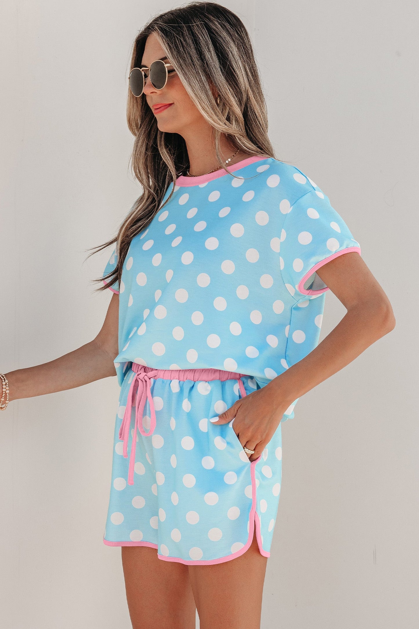 Polka Dot Contrast Trim Top & Short Set
