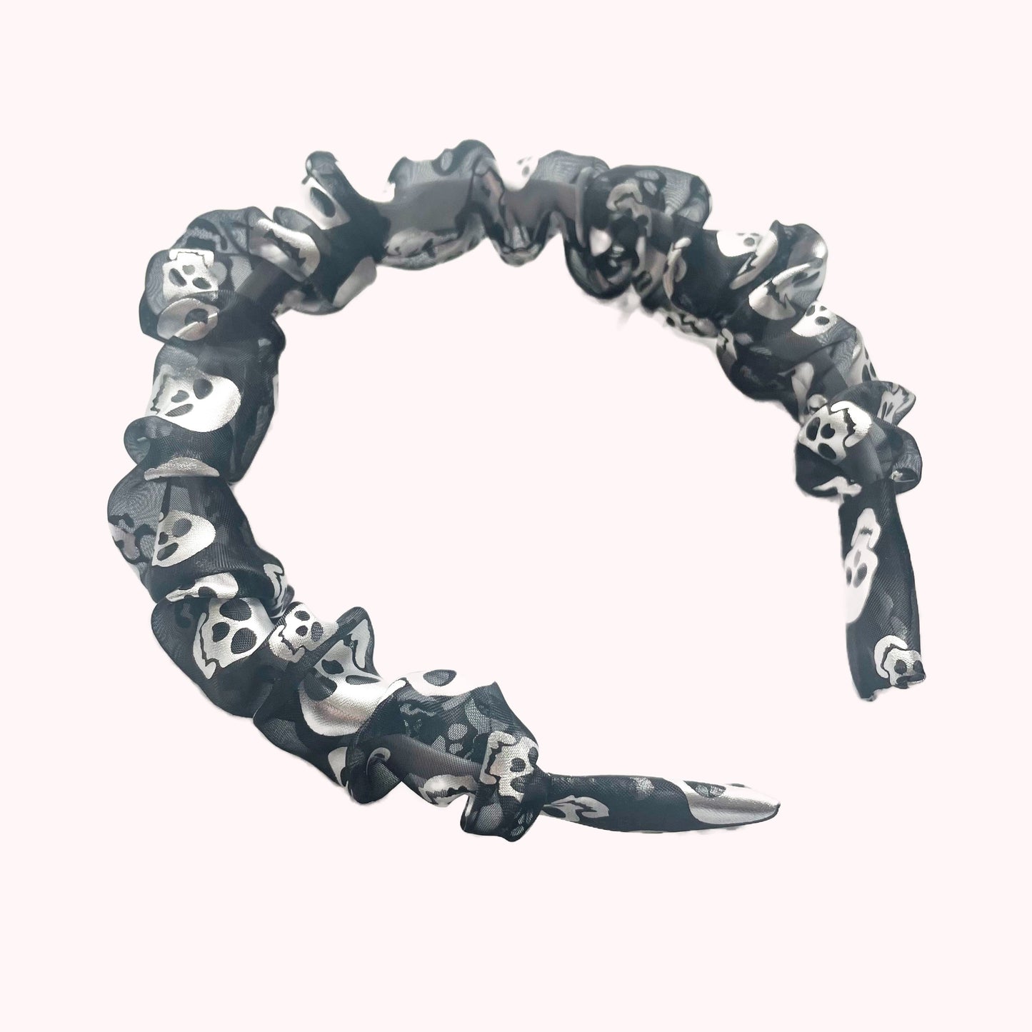 Sheer Foiled Skeletons Scrunchie Headband