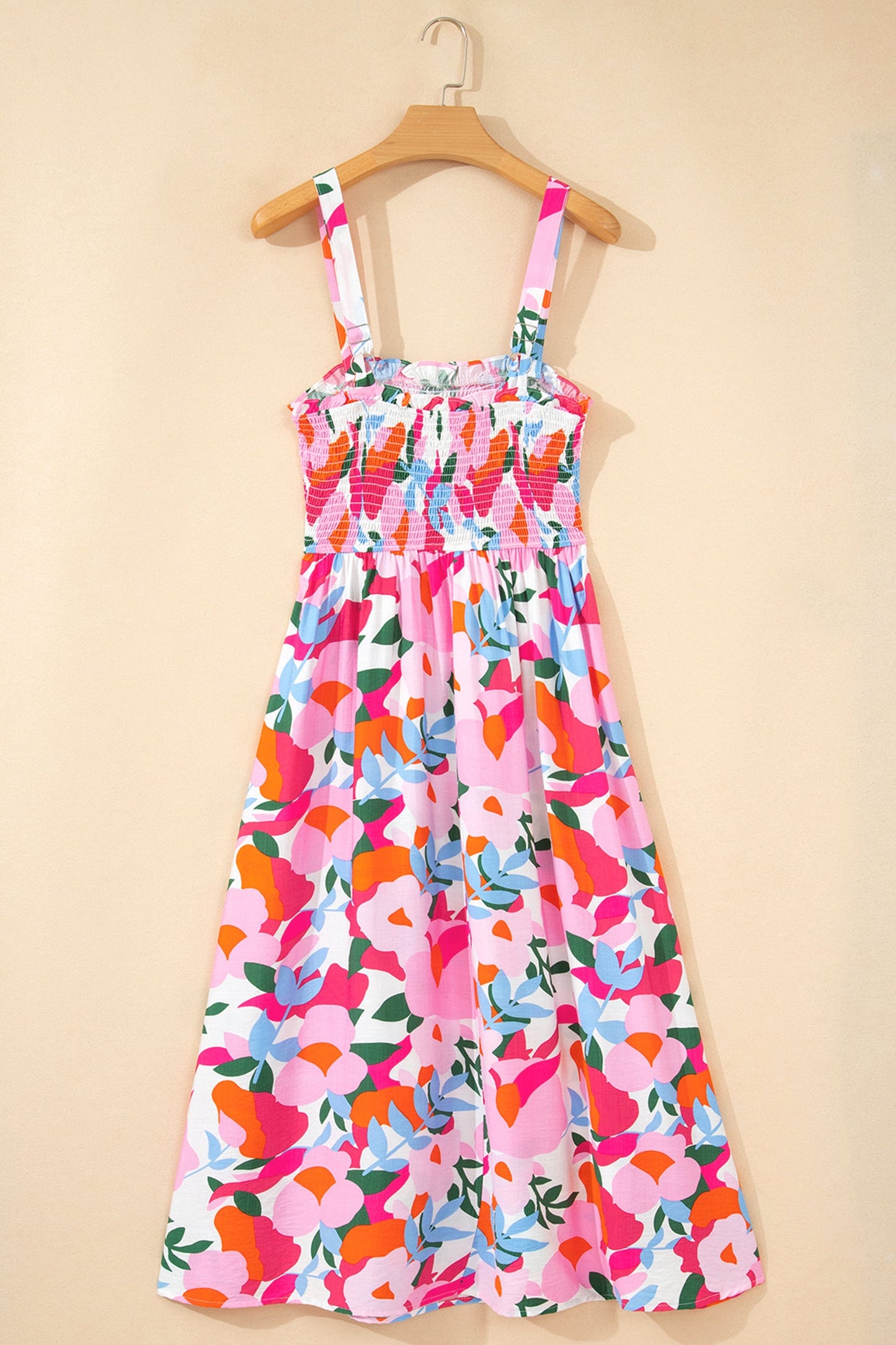 Abstract Floral Smocked High Waist Maxi Sundress