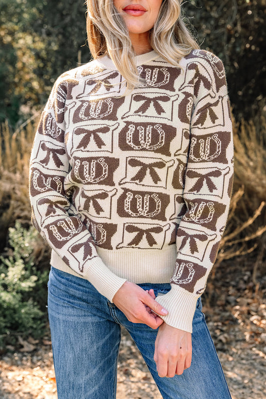 Western Bows & Horseshoes Long Sleeve Sweater