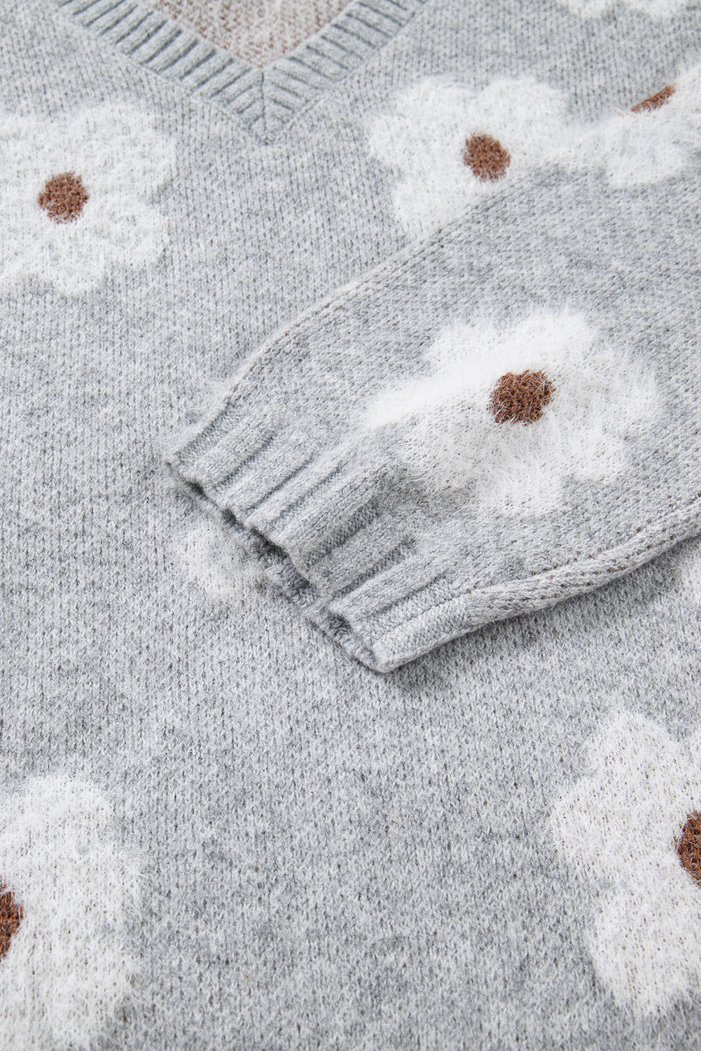 Floral V-Neck Drop Shoulder Baggy Sweater