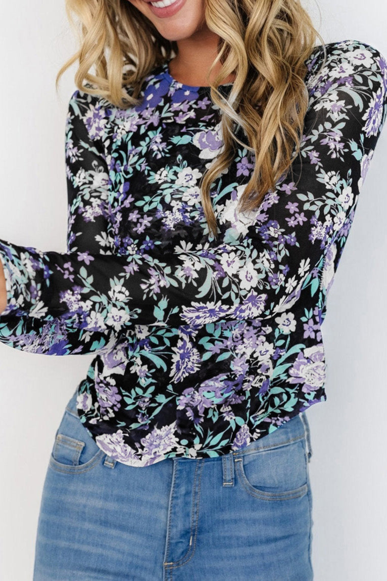 Floral Mesh Long Sleeve Top