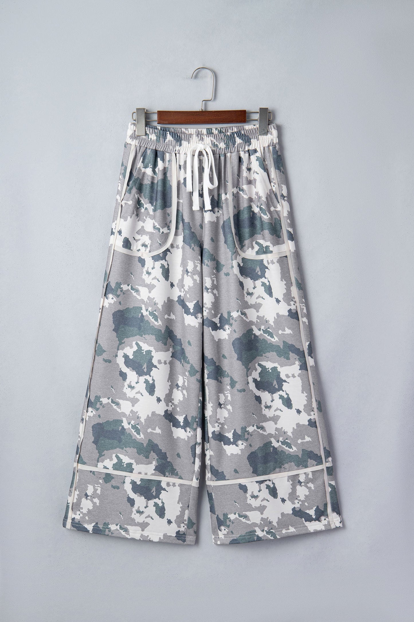 Camo Raw Edge Pocketed Drawstring Pants