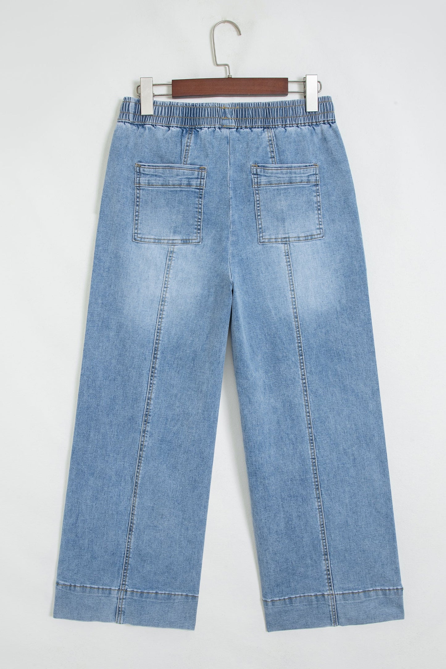 Denim Contrast Drawstring Waist Wide Leg Jeans