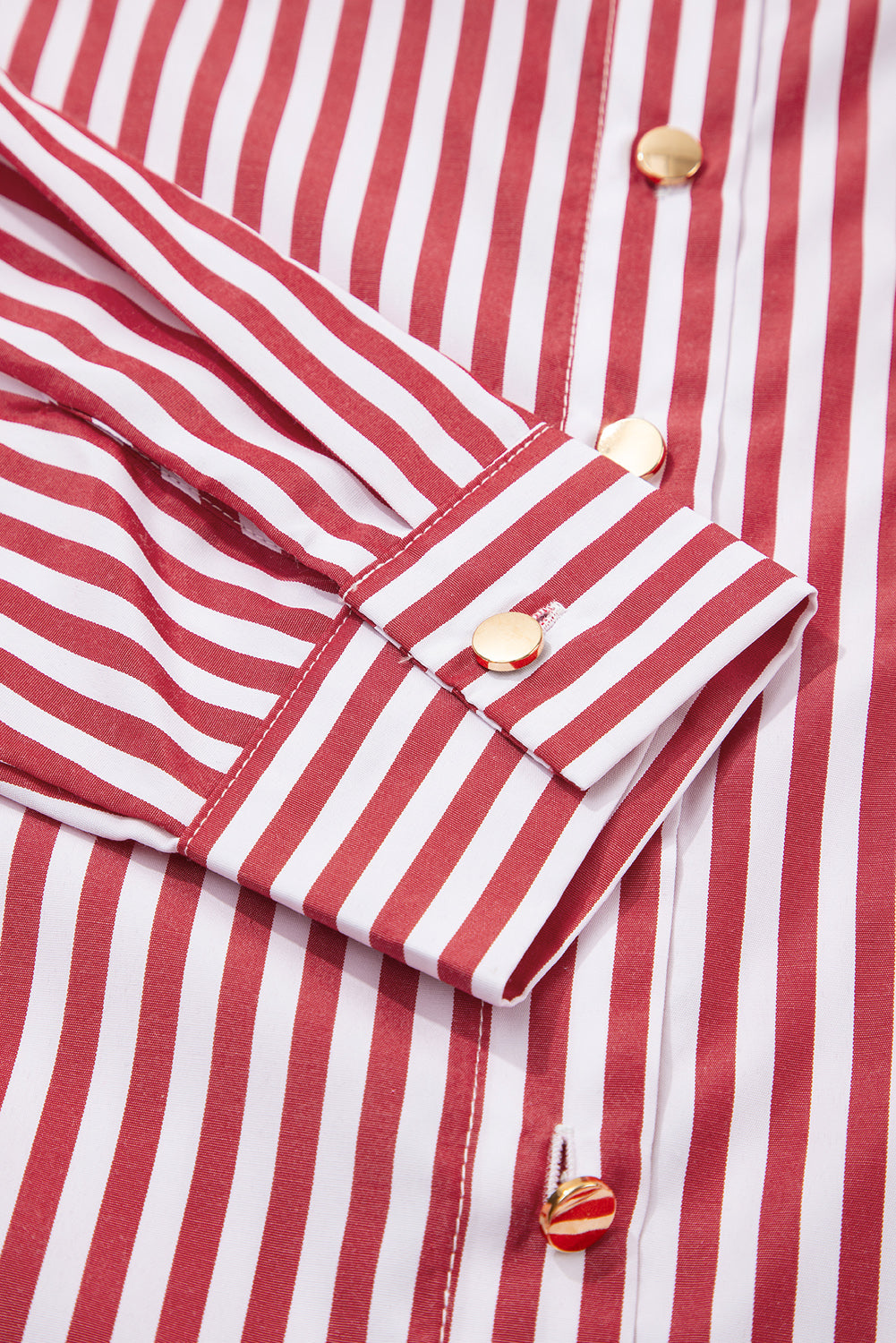 Stripe Patch Pocket Side Slit Buttoned Shirt