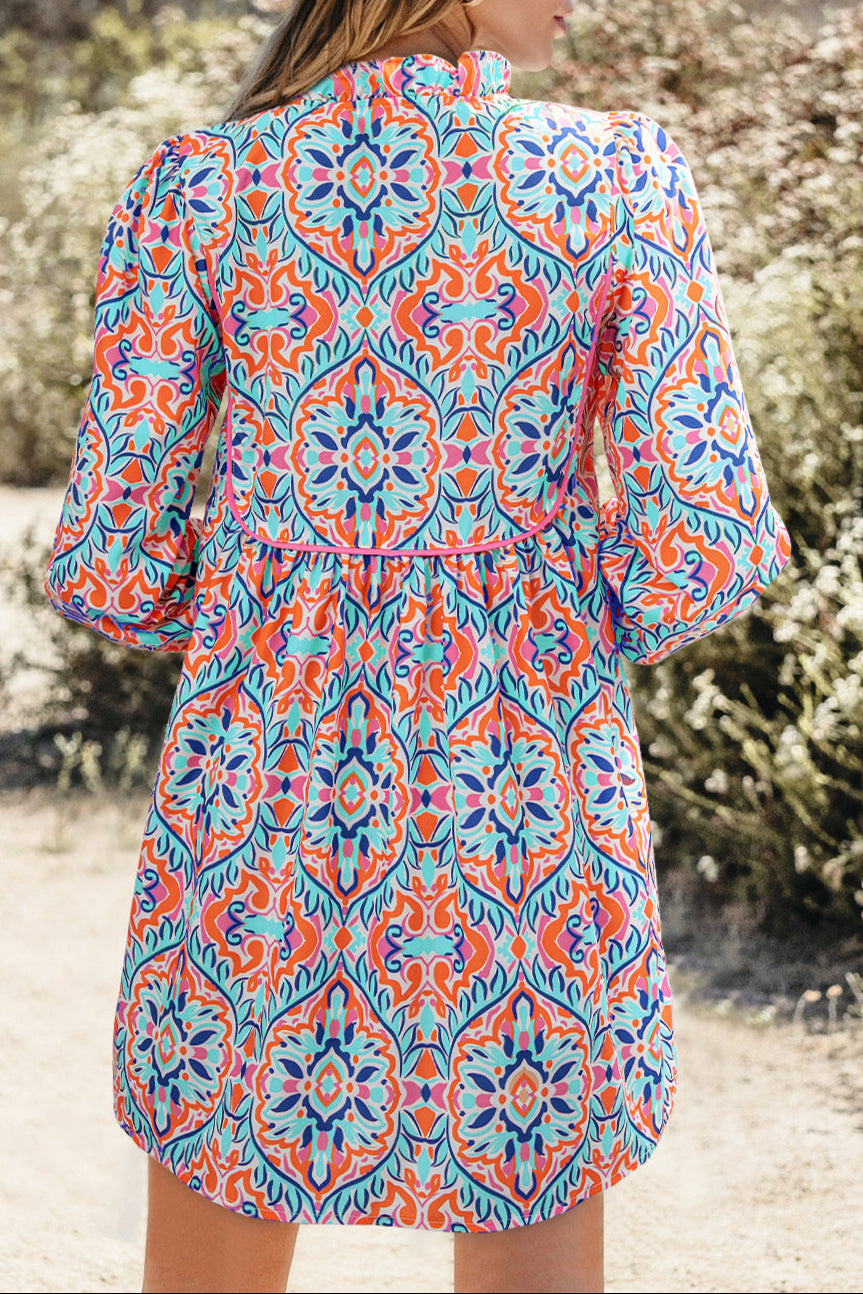 Abstract Long Sleeve Mini Dress