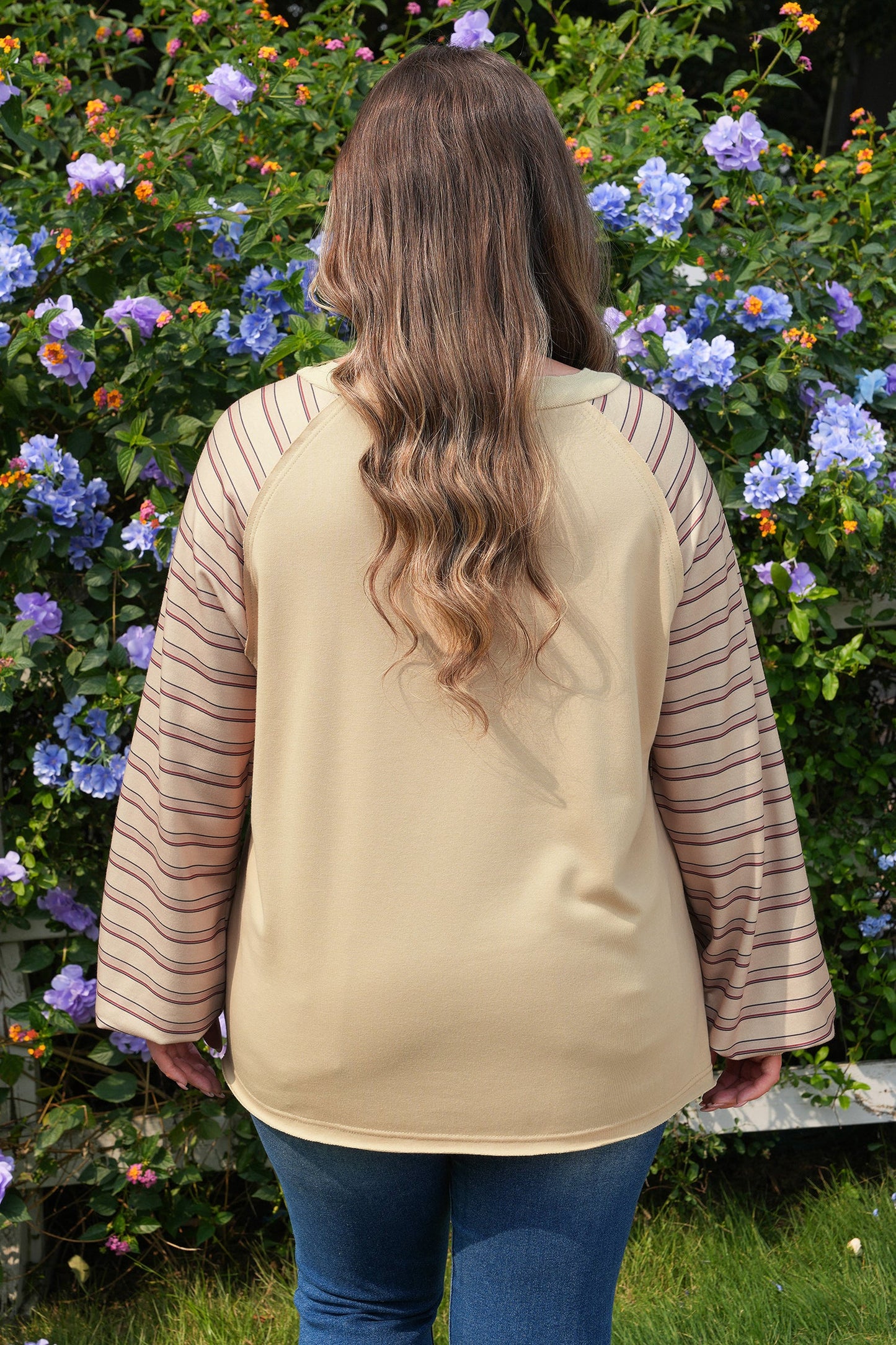 Plus Size Stripe Patchwork Raglan Sleeve Jumper