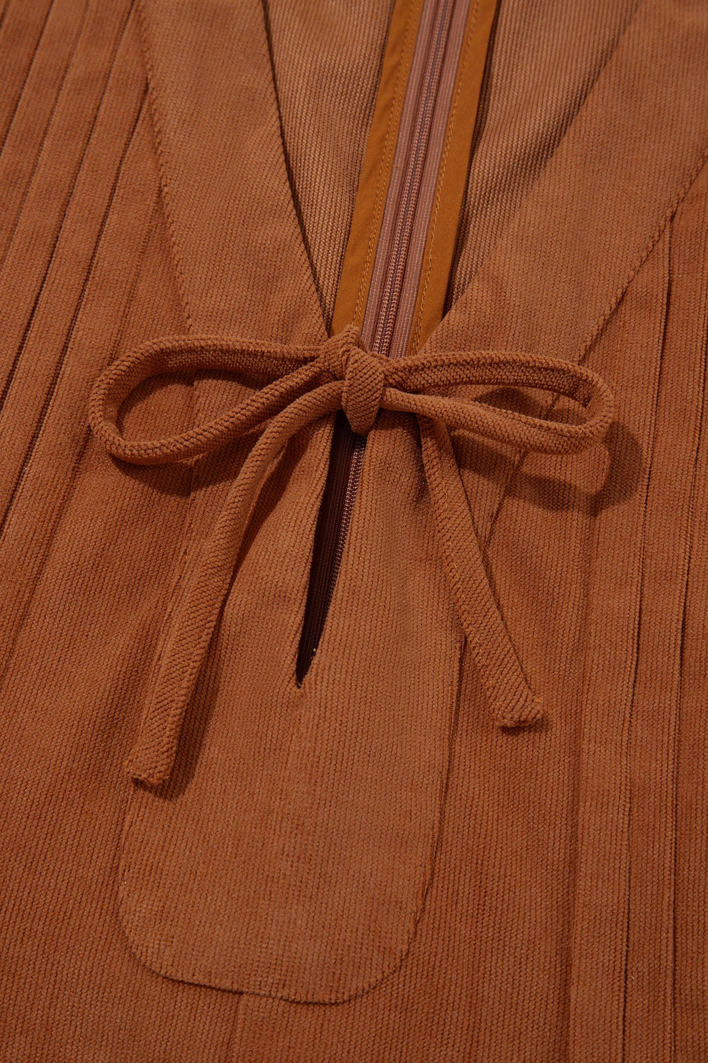 Solid Tie V-Neck Sleeveless Corduroy Romper