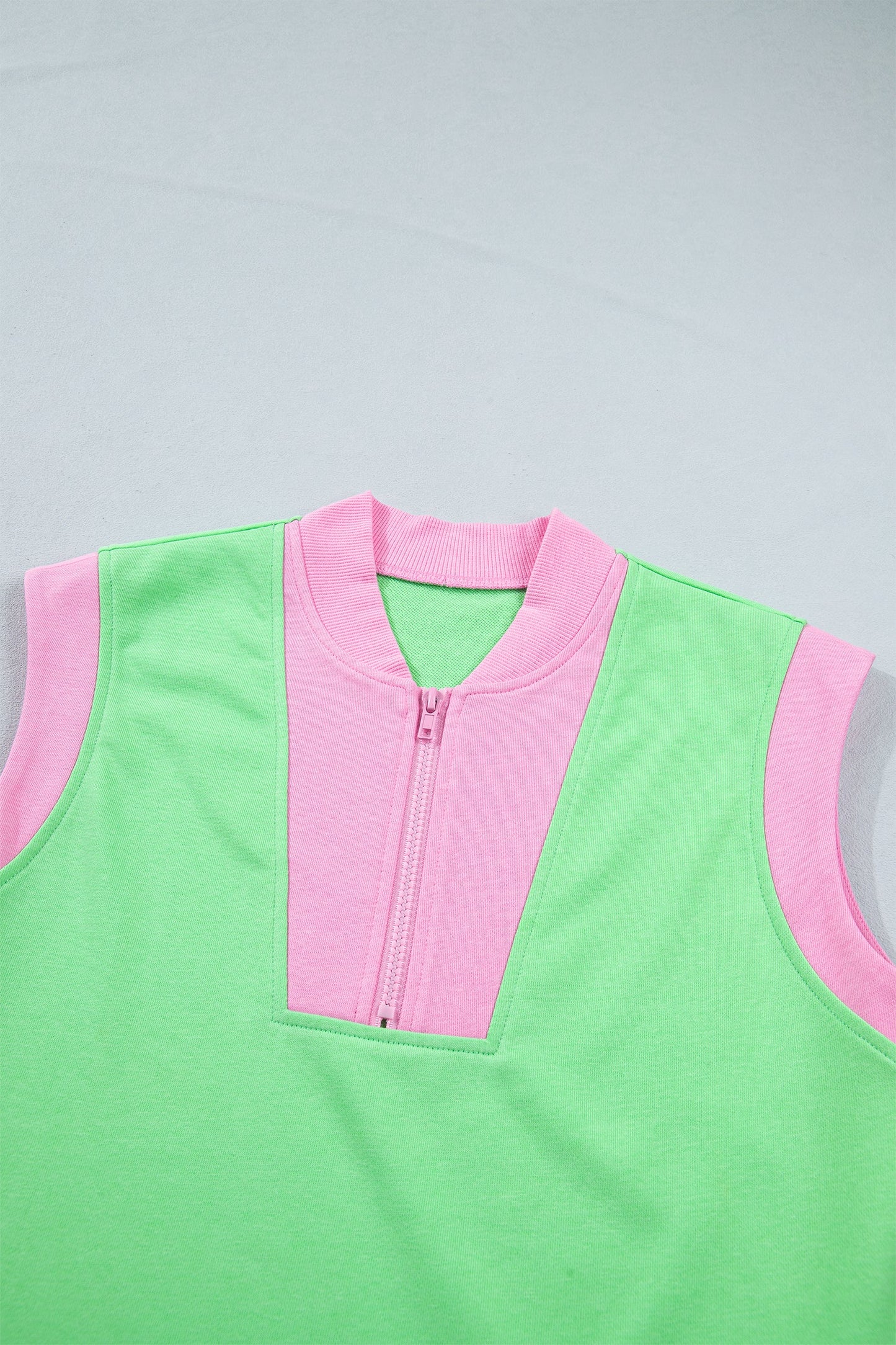 Colorblock Accent Half Zip Athleisure Top & Shorts Set