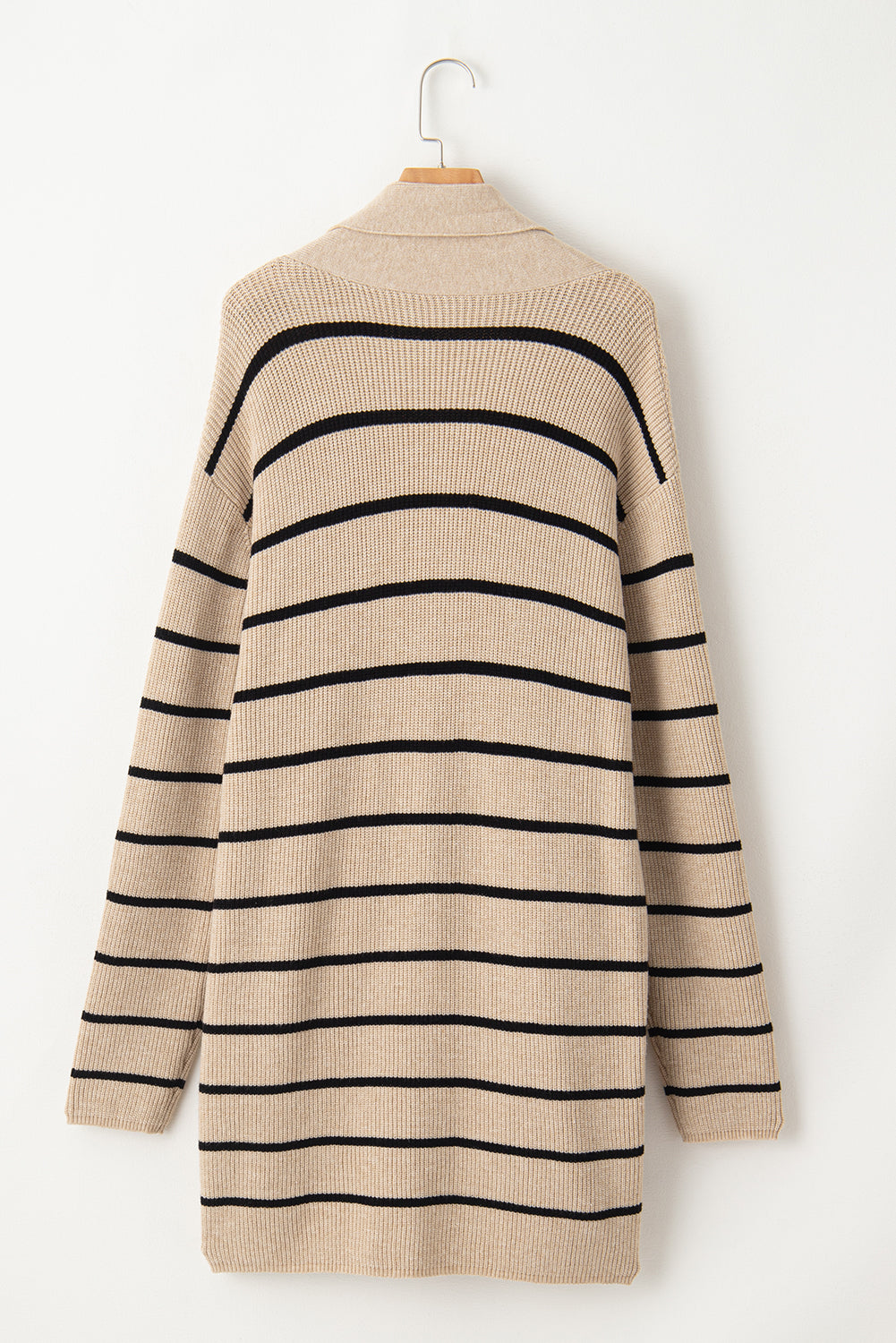 Stripe Shawl Neck Pocketed Open Cardigan